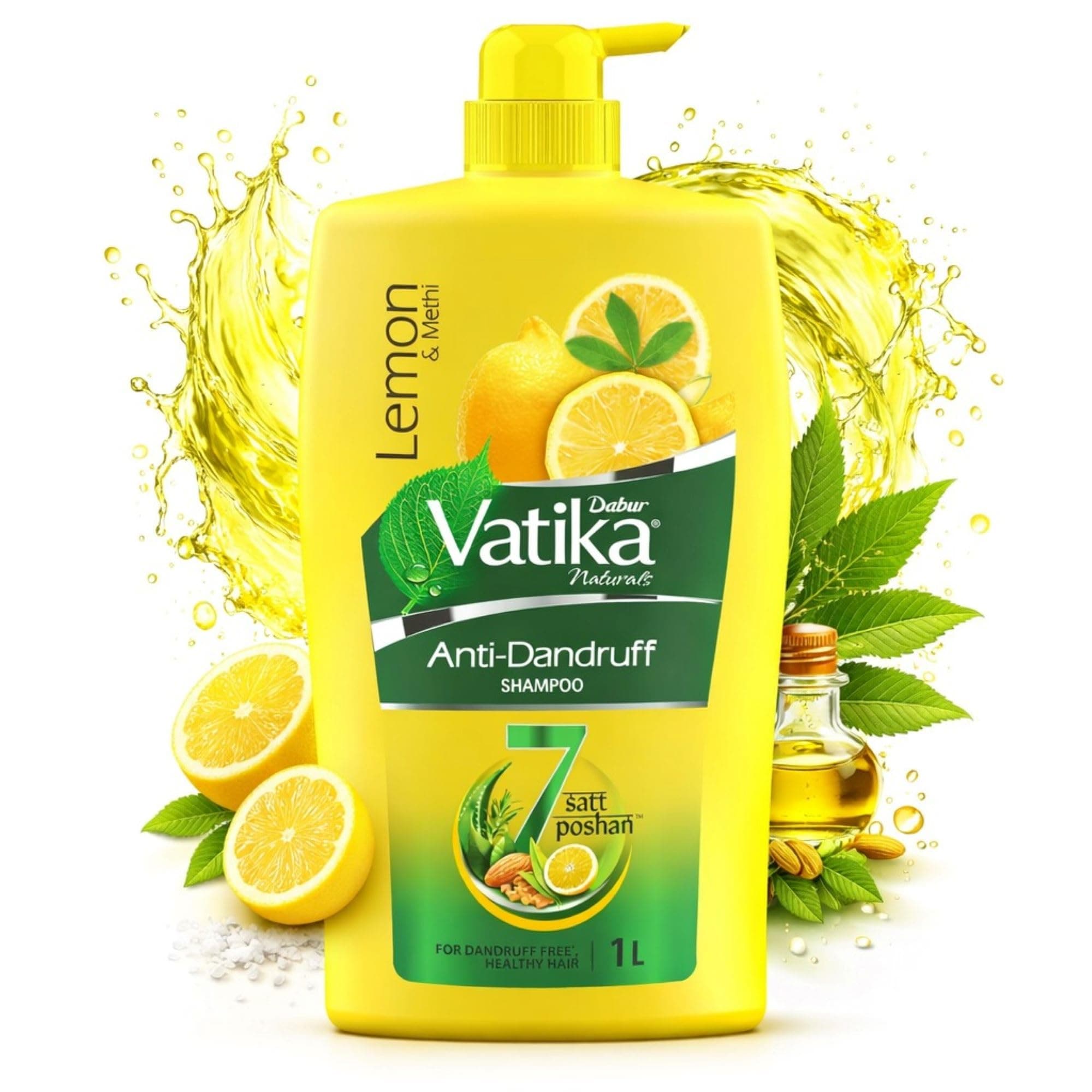 Dabur Vatika Naturals Anti Dandruff Shampoo - 640 ml | 7 Natural Herb Extracts | Contains Lemon, Methi & Tea Tree Oil | Exfoliates Flaky Scalp for Dandruff-Free Hair | Everyday Shampoo for Women & Men