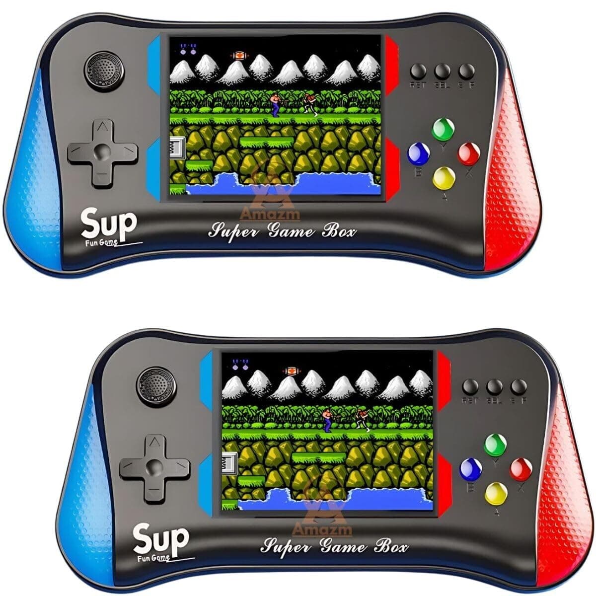 Amazm ( 2 Pack- 15 Years Warranty) Handheld Video Game Console | Rechargeable 8 Bit Retro Mini Game System | 500 in 1 Classic Sup Video Games | Video Game for Kids Age 10-15 -Assorted Color, Black
