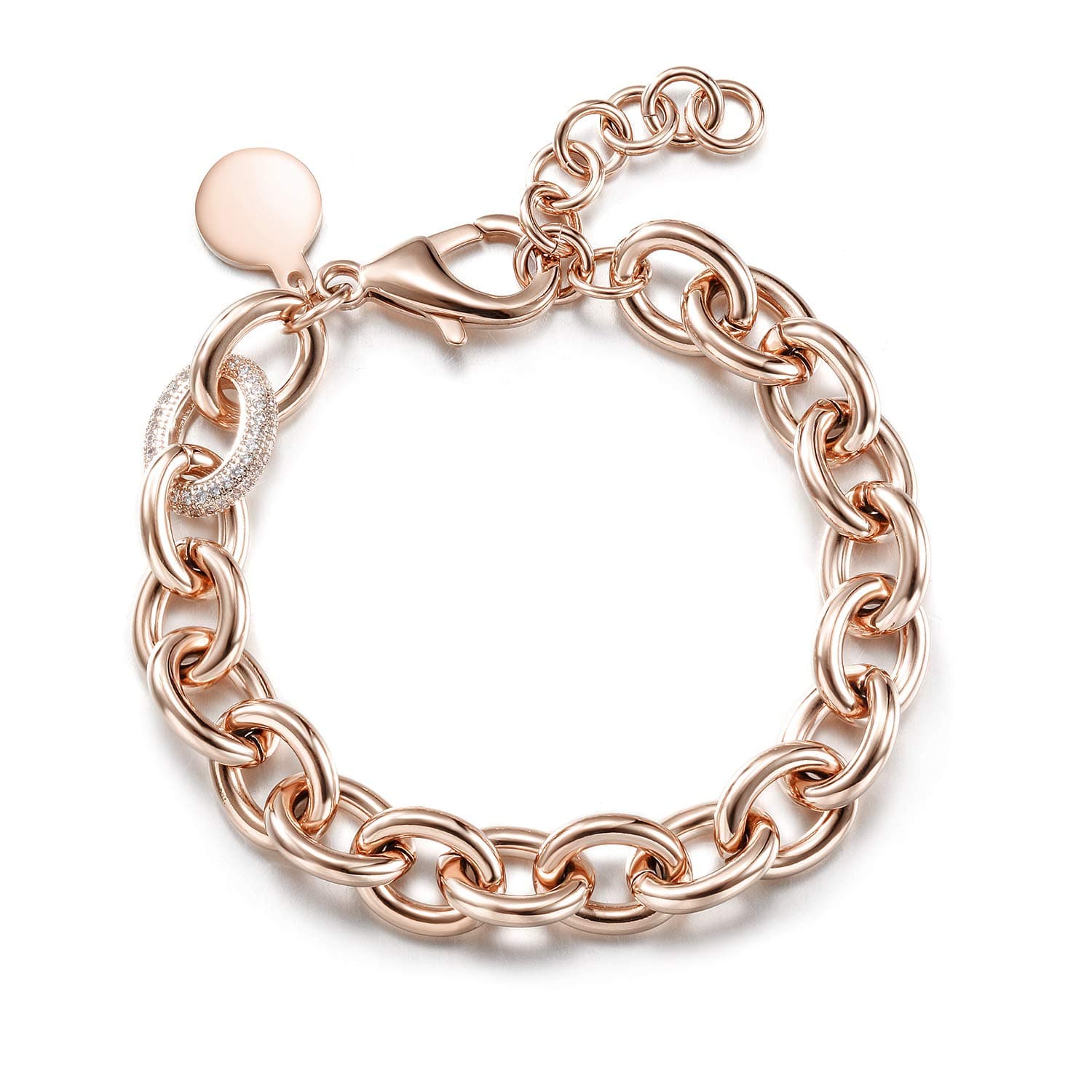 JINBAOYINGGold Bracelets for Women Fashion Unique Wide Cuban Curb Link Bracelet Gold Link Bracelets with CZ Adjustable Stainless Steel Women Link Charm Bracelets