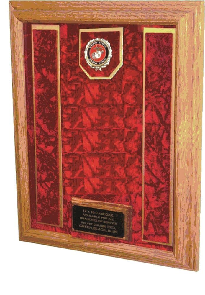 Military Medal and Award Display Case - Shadow Box - 12x16 (Red/USMC EGA)