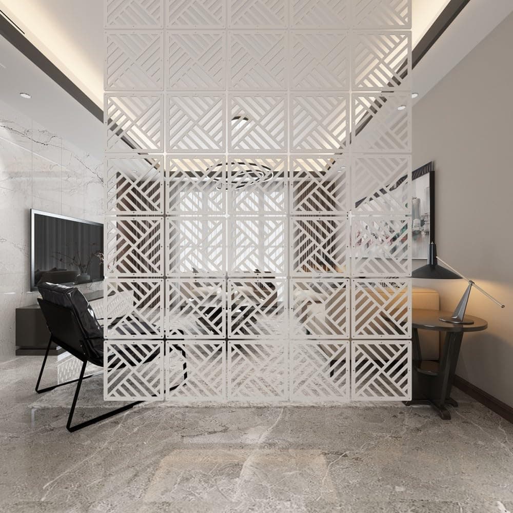 Yizunnu Hanging Room Divider,White DIY Panel Screens Partition,12 Pieces Wood-Plastic Panel Screen,Wall Dividers Room Decoration for Home Bedroom Office Shop Decor, 11.4" x 11.14"