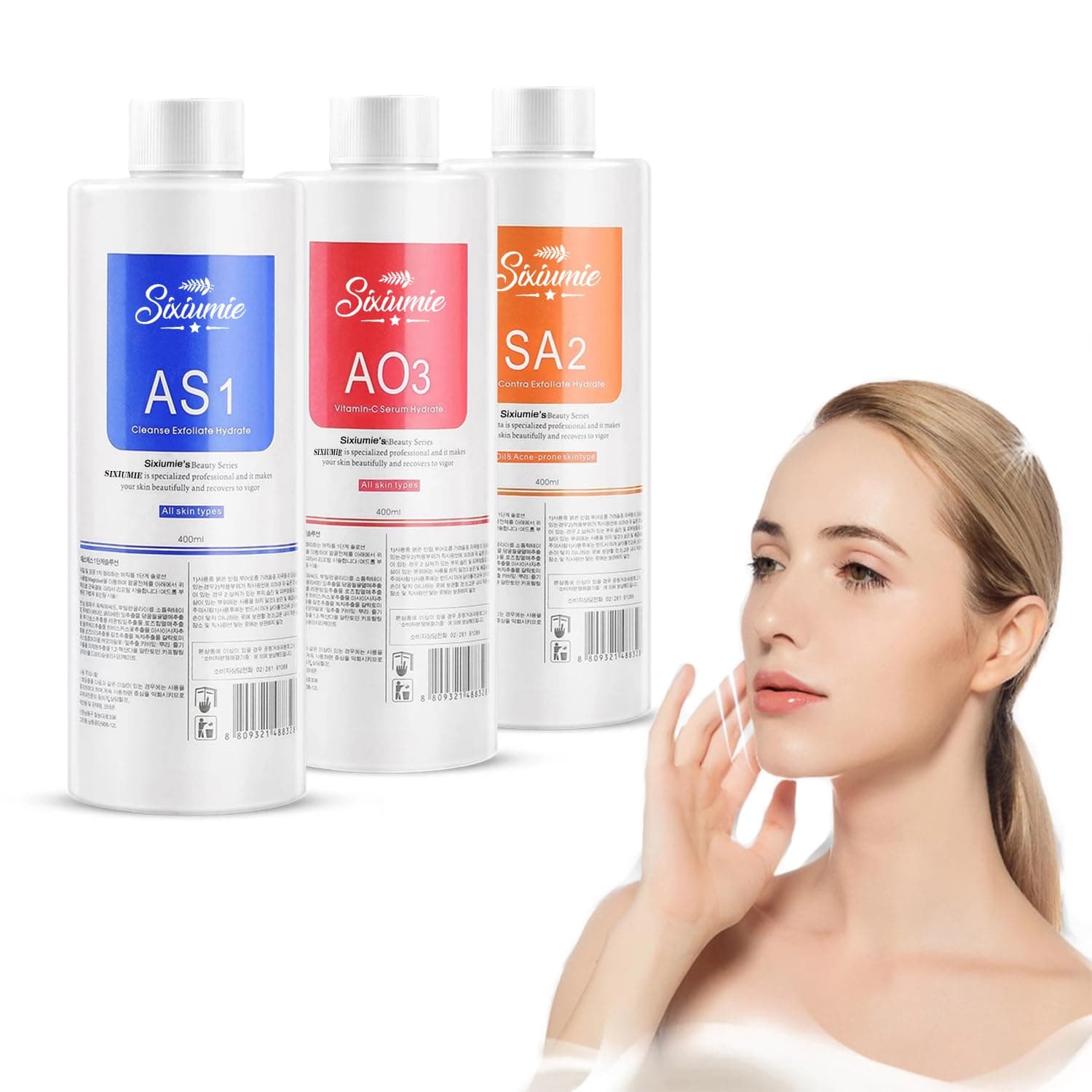 AS1 SA2 AO3 Aqua Peeling Solution Combination with Salon Special Solutions Skin Care Aqua Peeling Serum Machine 400ml (Set of 3 Bottles)