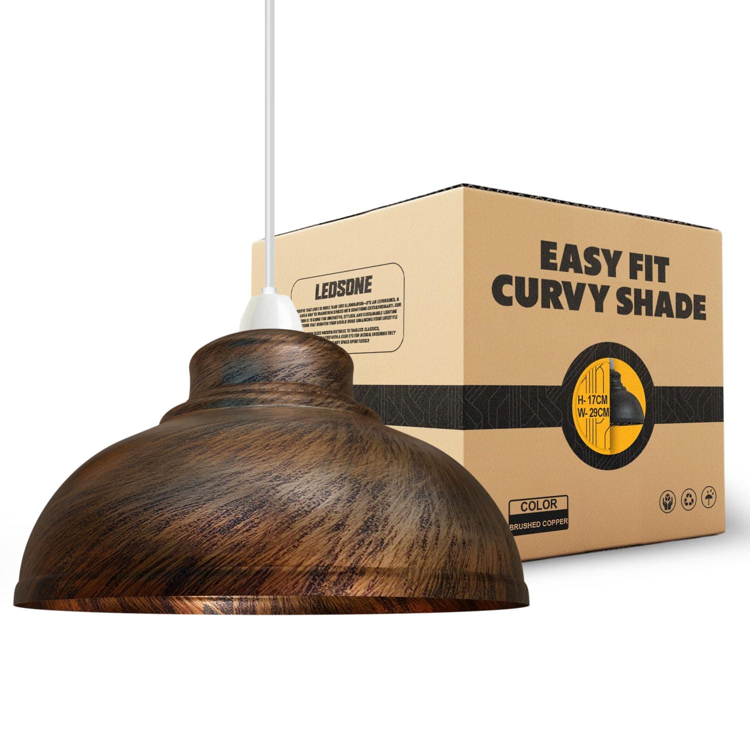 LEDSOne Industrial Ceiling Pendant Light Shades, Retro Vintage Style Curvy Dome Shaped Pendant Lamp Shade for Pendant Ceiling Lights (Brushed Copper)