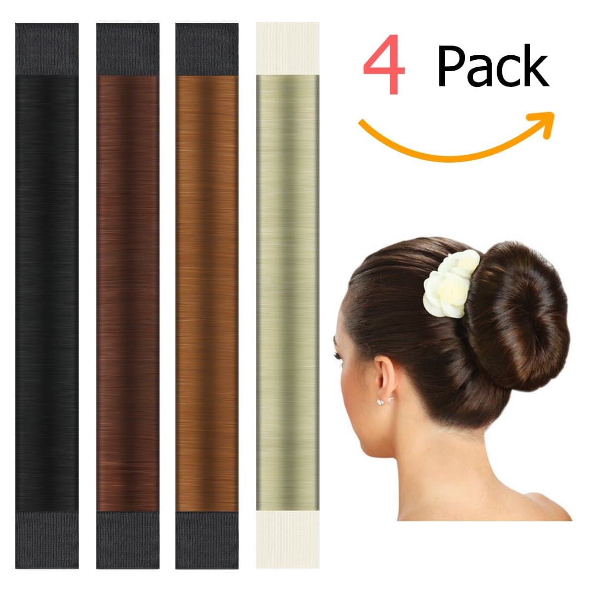 Hair Bun Maker, Ranphykx Magic Bun Shaper Donut Hair Band Accessories DIY Hair Styling Tool - 4 Pack (4 Colors)