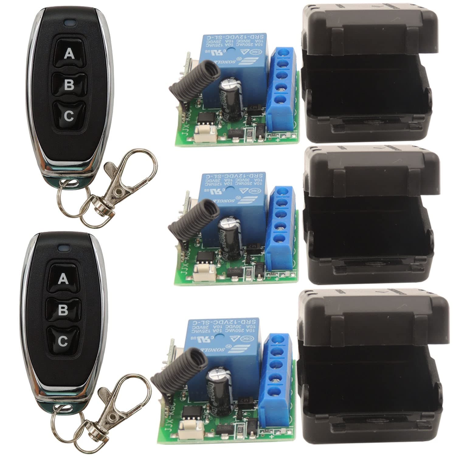 DieseRC 3pcs Relay Receivers with 2 Transmitters 433Mhz Wireless Remote Control Switch Radio Frequency DC 12V 1 Channel Passive Output Relay Controller