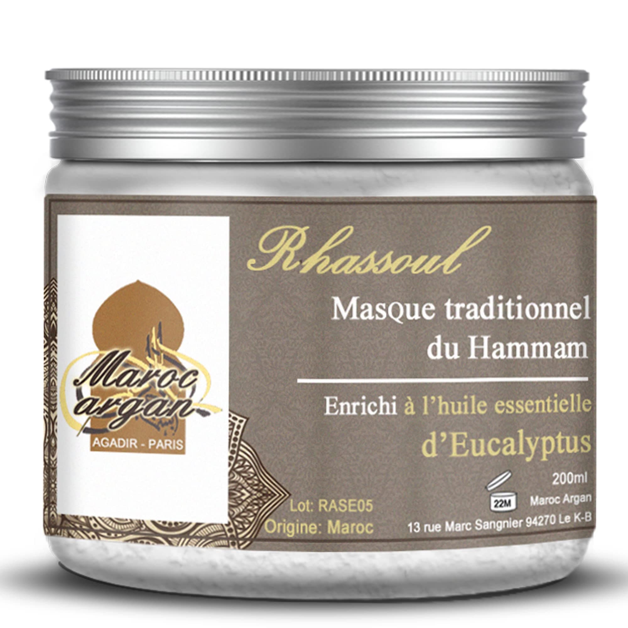 Ghassoul enriched with Eucalyptus - Clay Powder Purifying from Morocco 100% Natural - Mask Skin and Hair - 250g