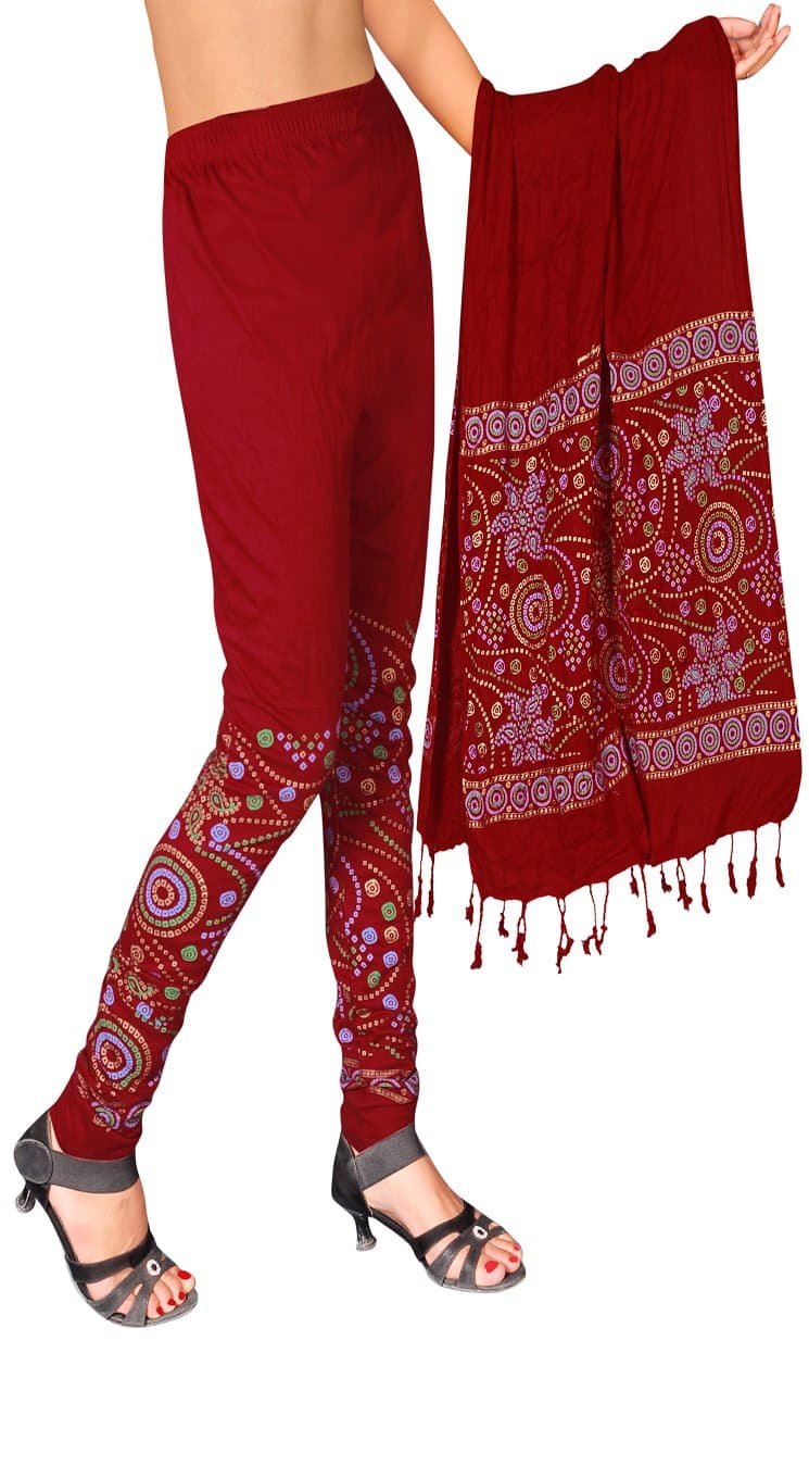 Bandhani Print Dupatta(stall) Leggings Set(Maroon)
