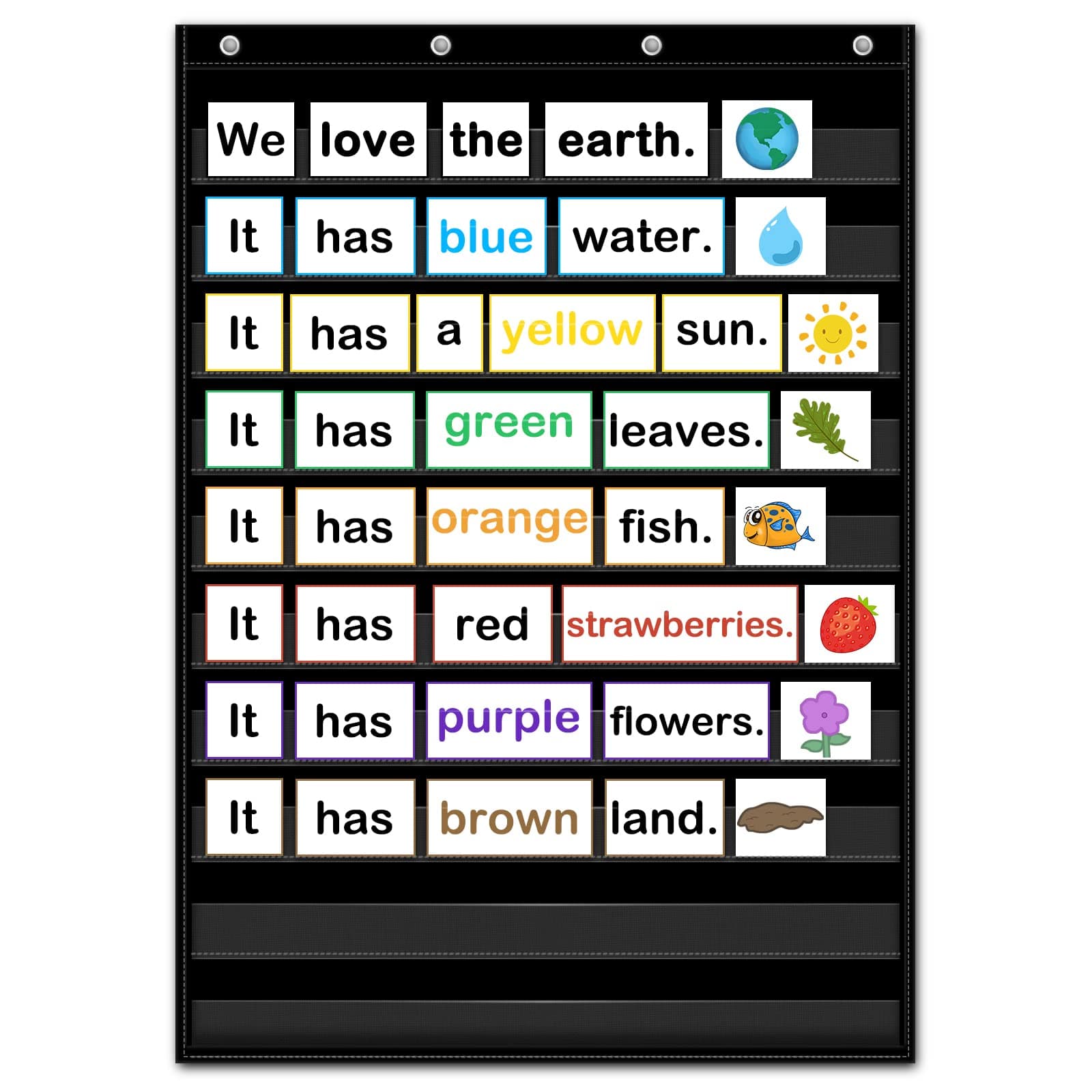 Godery PreK-12 Standard Pocket Chart for Classroom Centers, Wall Words Classroom Pocket Chart, Homeschool Teaching Supplies Black Pocket Chart (black)