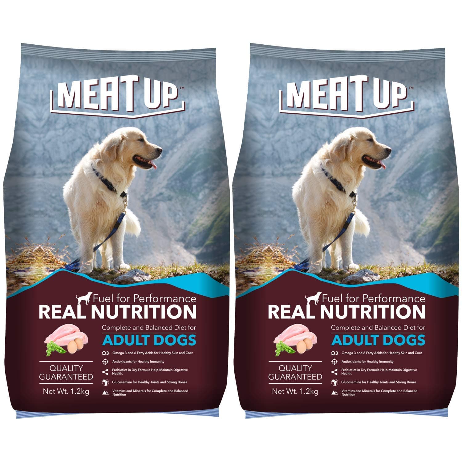 Meat Up Dry Dog Food, Real Chicken, 2.4 Kg( 2 x 1.2 Kg) | High Protein & Fibre, Omega 3 & 6 For Healthy Skin & Coat, Strong Bones & Joint Health, Builds Immunity