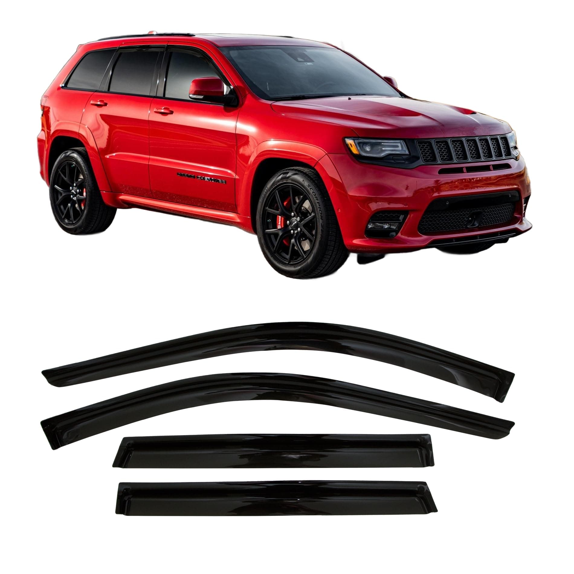 2011-2021 Tape-On Side Window Visor Deflectors for Jeep Grand Cherokee Dark Tinted Rain Guards 2012 2013 2014 2015 2016 2017 2018 2019 2020
