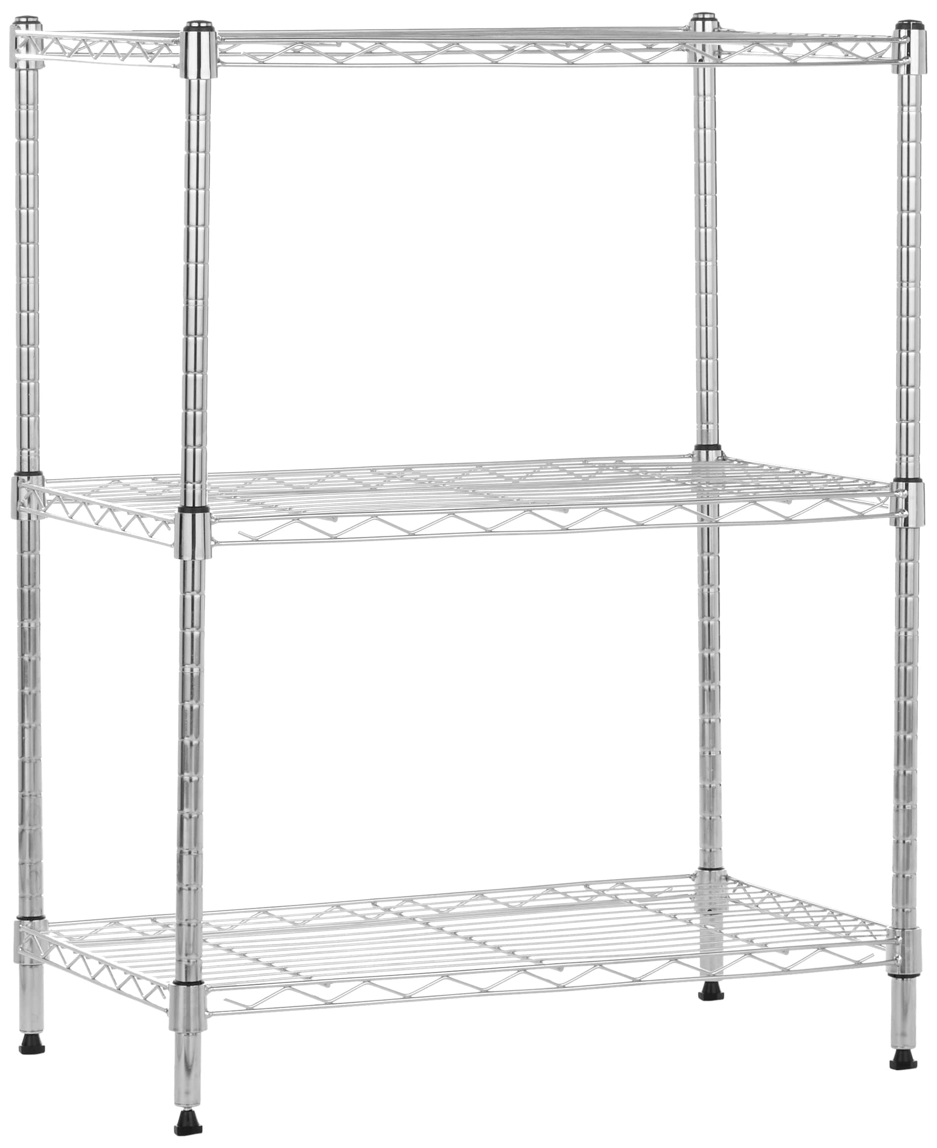 3-Shelf Adjustable Heavy Duty Steel Wire Shelving Rack with Chrome Finish, No-Tool Assembly, 250 lbs per Shelf, 23.2" L x 13.4" W x 30" H