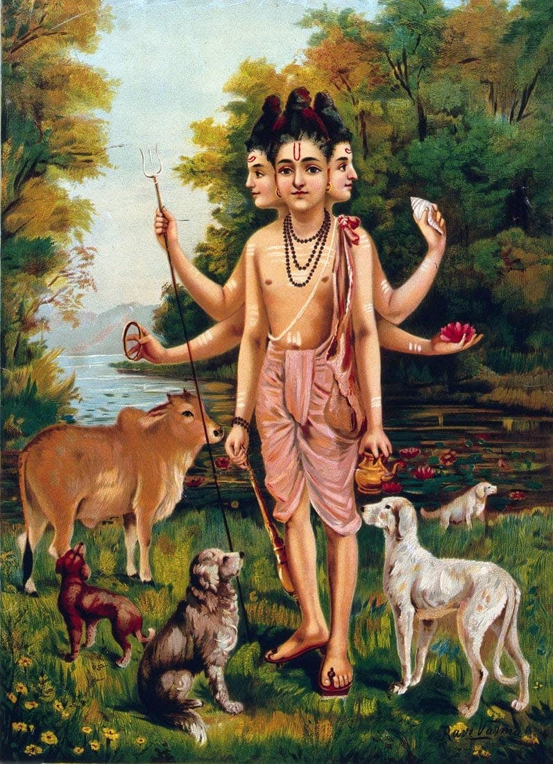 Tallenge - Dattatraya - Raja Ravi Varma - Chromolithograph�- Large Canvas - Unframed (22 x 30 inches)