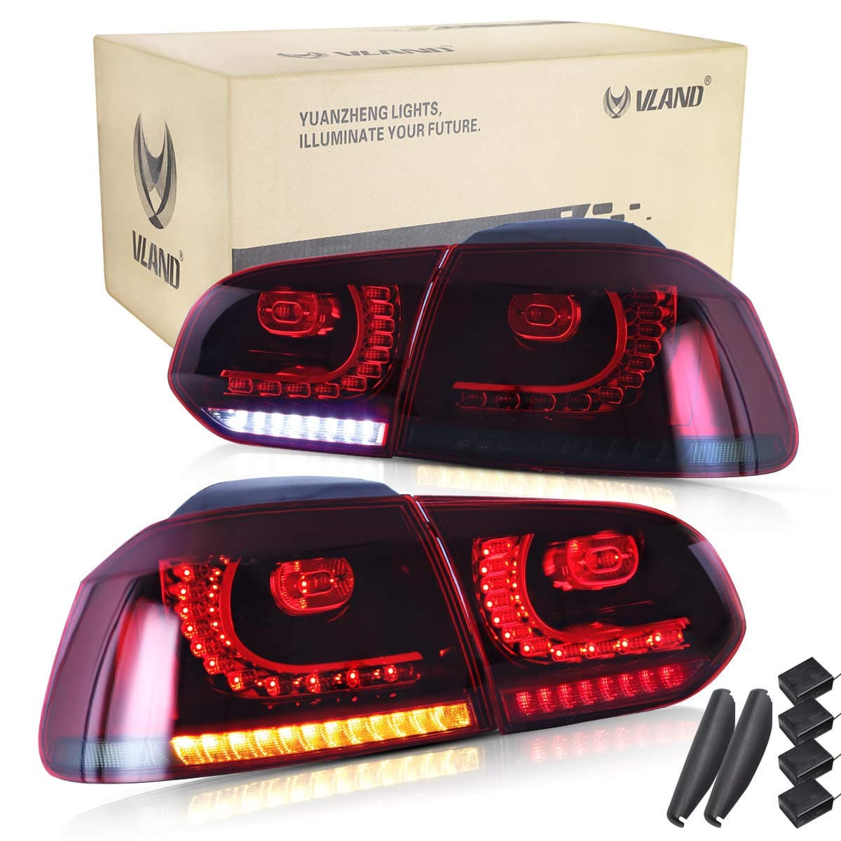 VLAND LHD LED Tail Light For 2008-2013 Golf 6 MK6 GTI GTD R TSI Rear lights With Sequential (Driver on the left)(Red And Smoked)