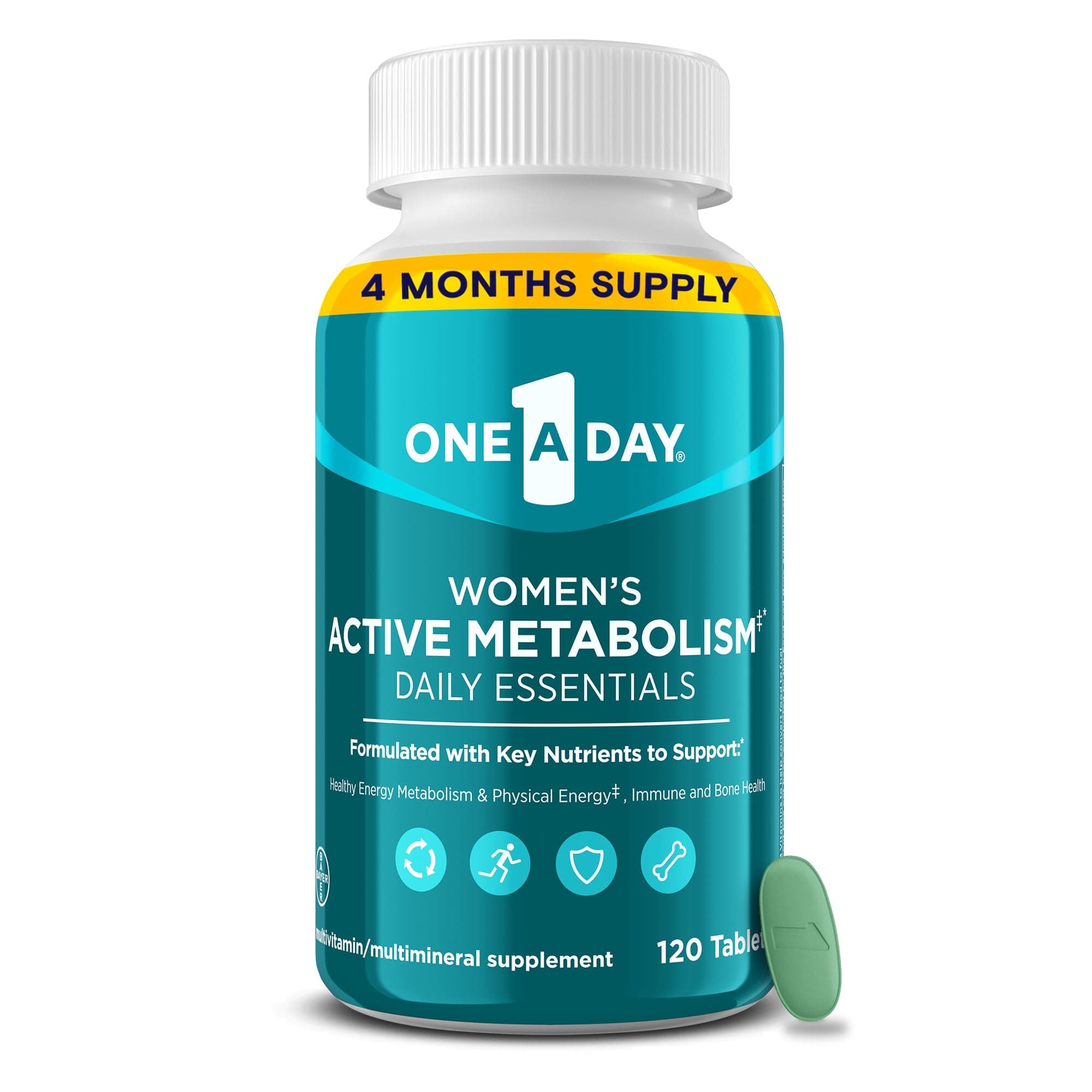 One A Day Women's Active Metabolism Daily Essential, Multivitamin for Women, Metabolism Support, Vitamins for Women with All 8 B-Vitamins, Vitamin D, Magnesium & More,120 Count