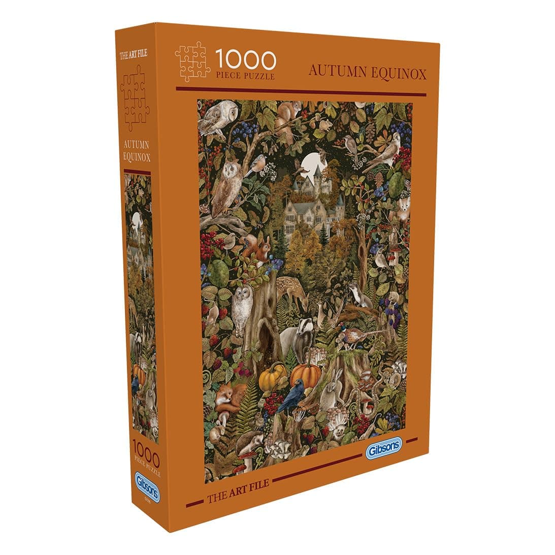 The Art File Autumn Equinox 1000 Piece Jigsaw Puzzle – Made in America – Woodland Castle & Wild Animals Artwork – Sustainable Puzzle for Adults & Teens