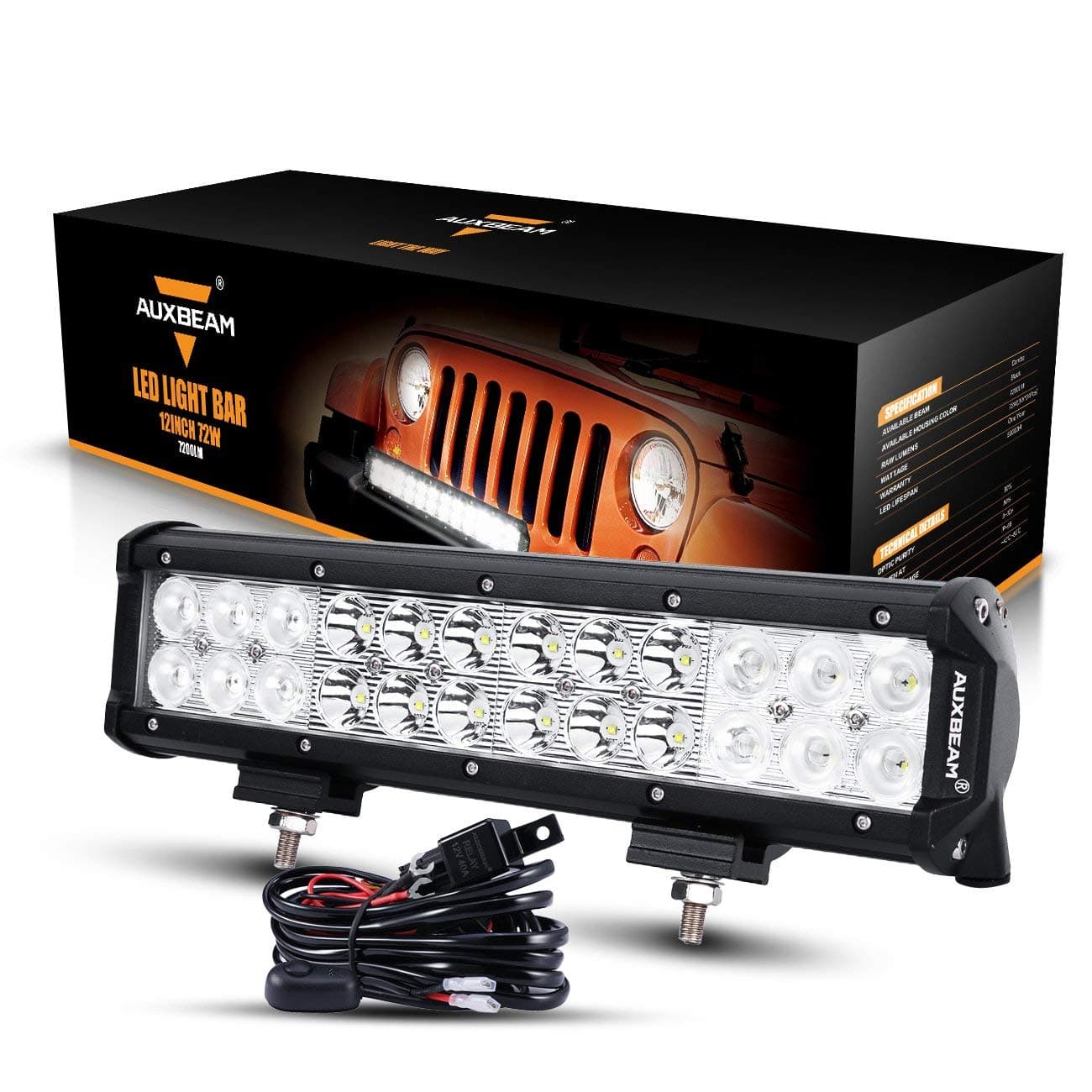 12 Inch LED Light Bar 72W 7200lm Light Bar Combo Beams 24pcs 3W Cree Chips Waterproof with Wiring Harness