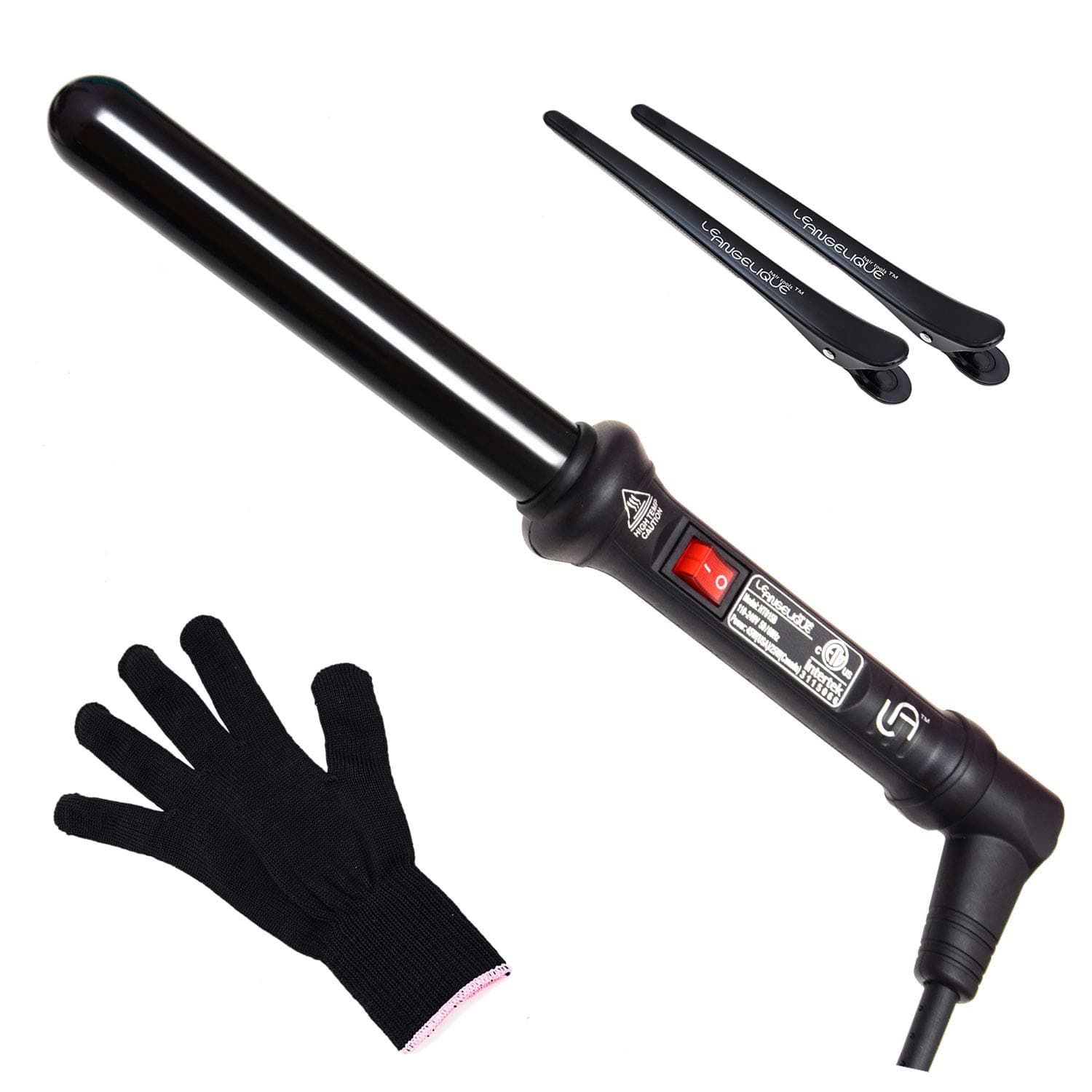 Le Angelique1 Inch Ceramic Curling Wand for Beach Waves, Short & Long Curls - 25mm Professional Clipless Curler Iron with Glove and 2 Clips | 450F Instant Heat | Dual Voltage - Black
