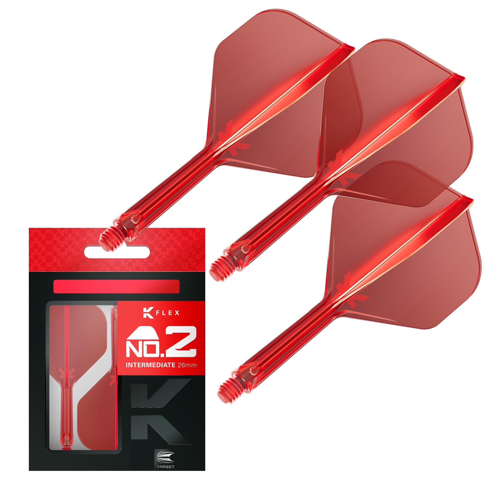TARGET Darts K Flex Integrated Dart Flight And Shaft, No.2 Red (Intermediate) | Pack Of 3 K-Flex - No 2, Precision Moulded 2-In-1 Dart Flights And Dart Stem | Professional Dart Accessories