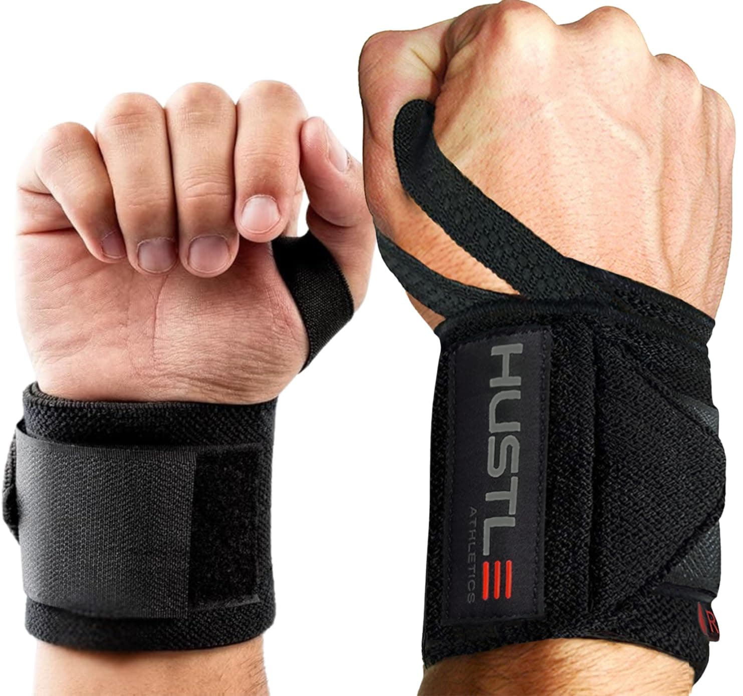 Hustle Athletics Wrist Wraps Weightlifting - Best Support for Gym & Crossfit - Brace Your Wrists to Push Heavier, Avoid Injury & Improve Your Workout Instantly - for Men & Women