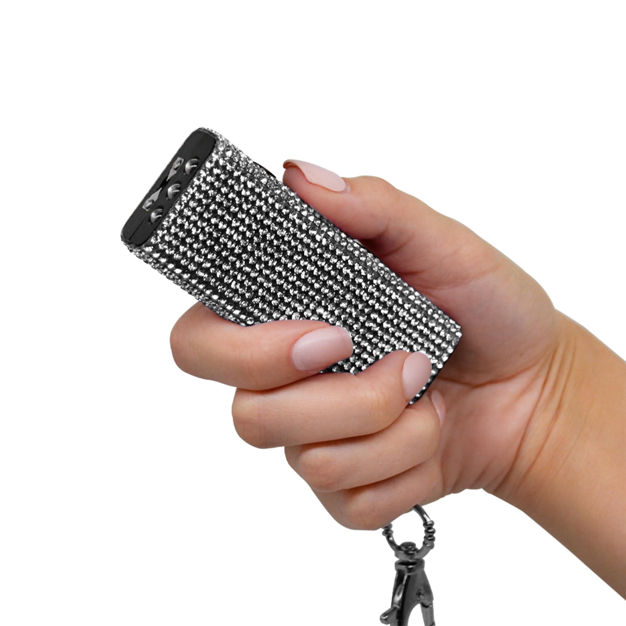 Guard Dog Security Mini Stun Gun Keychain Bling It On, Powerful Stun Gun for Women Self Defense with LED Flashlight, USB Rechargeable, Rhinestone and Compact Design
