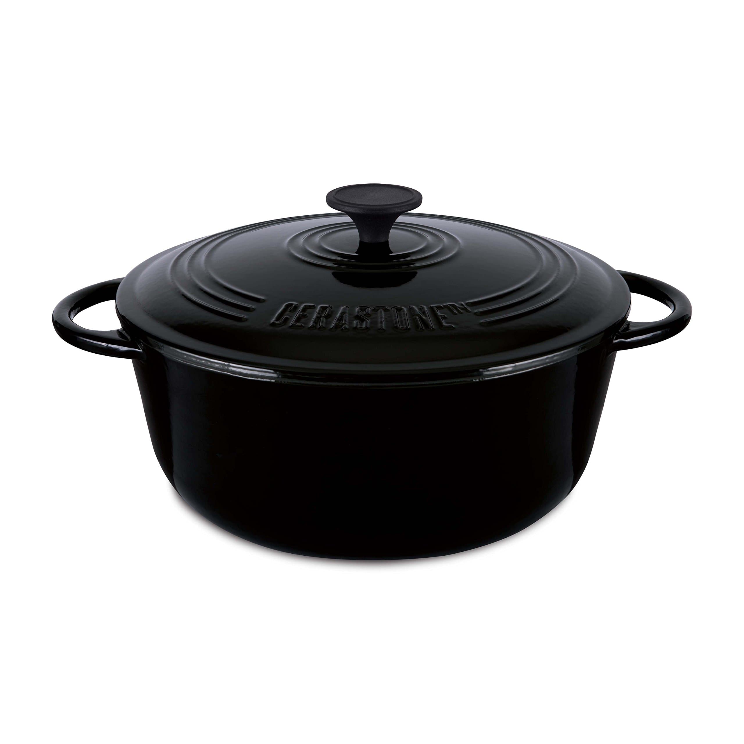 CeraStone Cast Iron CCI0116 Ceramic Coating Interior & Color Enamel Coating Exterior Dutch Oven Cookware, Black - 6.3 Qt