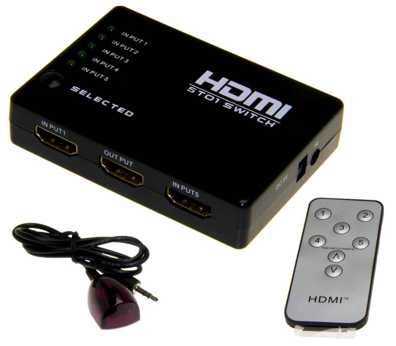 Esamconn® HDMI Switch / Switcher, 5x1 5 Ports 5 Input 1 Output HDMI Audio / Video Switch with IR Remote for Blu-Ray, PC, HDTV, Xbox, PS3, DVD etc. Supports 3D 1080p