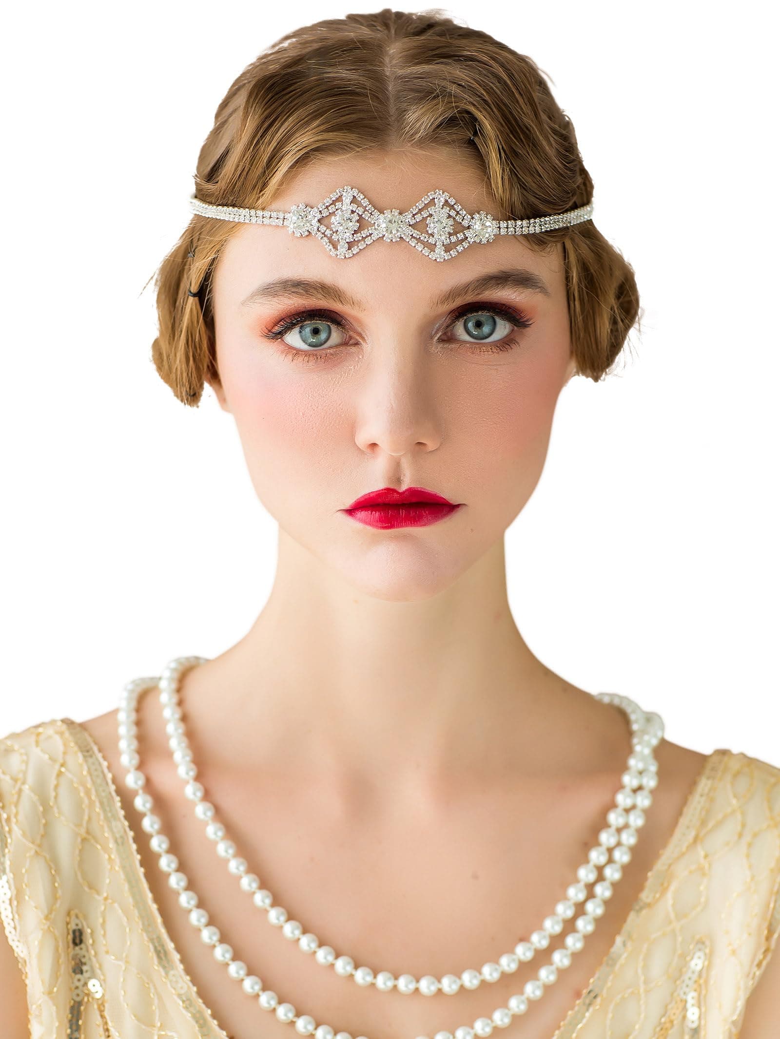 SWEETV 1920s Headband for Women-Silver Rhinestone Flapper Headpiece Accessories for Great Gatsby Party