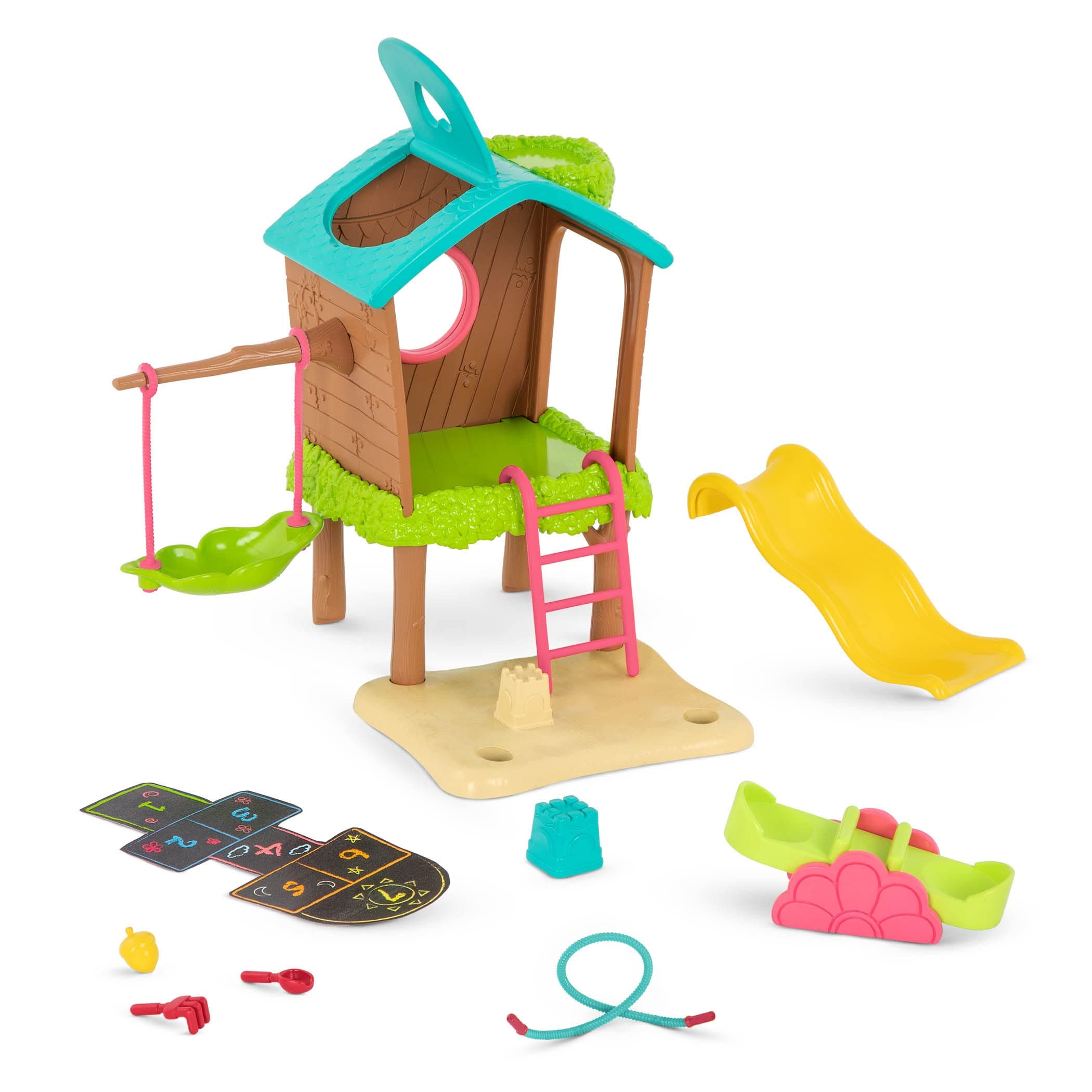 Li'l Woodzeez – 11 Pieces Tree House Playset for Doll Figures – Colorful Playhouse with Ladder, Swing & Accessories – Imaginative Pretend Play Toy for 3+ Years
