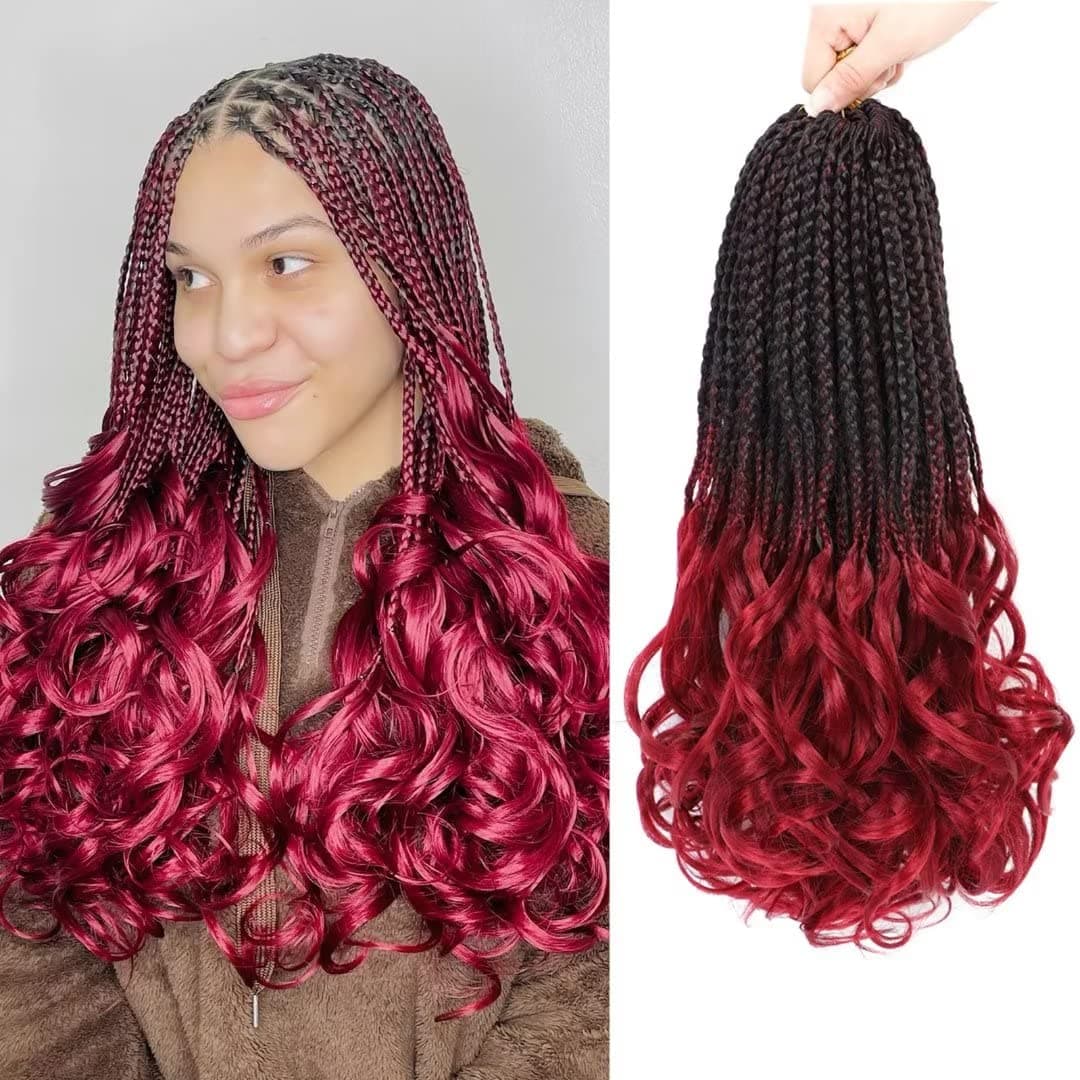 8 Packs French Curl Crochet Braids Hair for Black Women 14inch Boho Box Braids Crochet Hair with Loose Wavy Ends Prelooped French Curly Braiding Hair Extensions(#T1B/BUG 14")