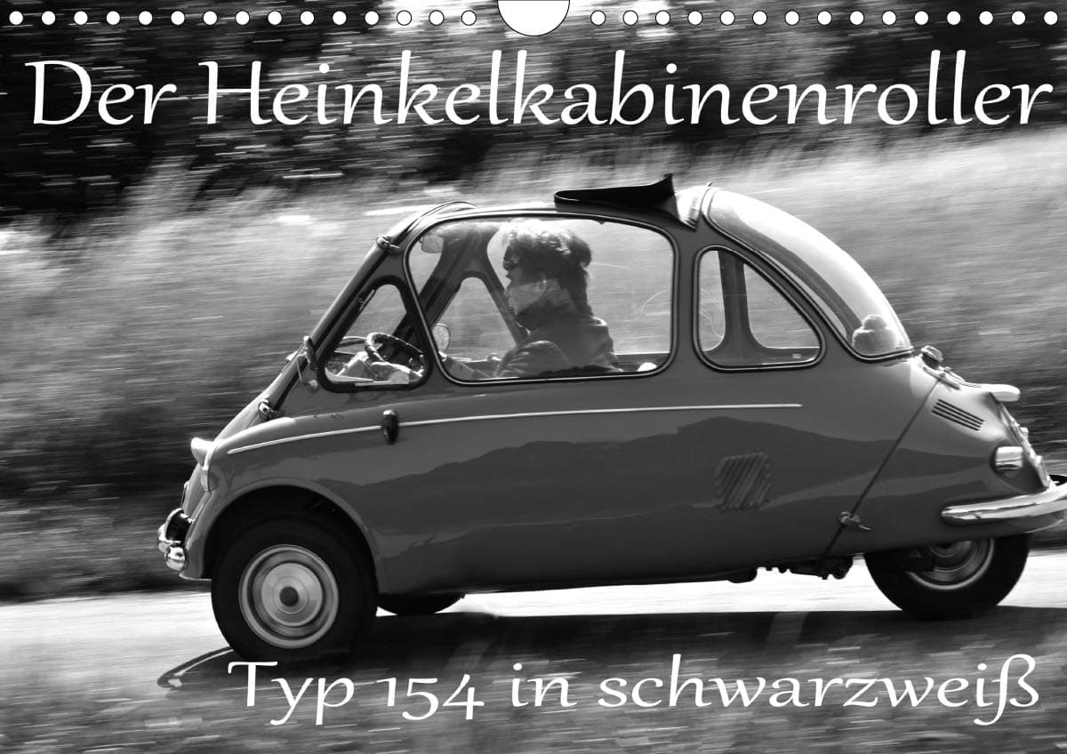 Der Heinkel Kabinenroller Typ 154 in schwarzweiß (Wandkalender 2021 DIN A4 quer)