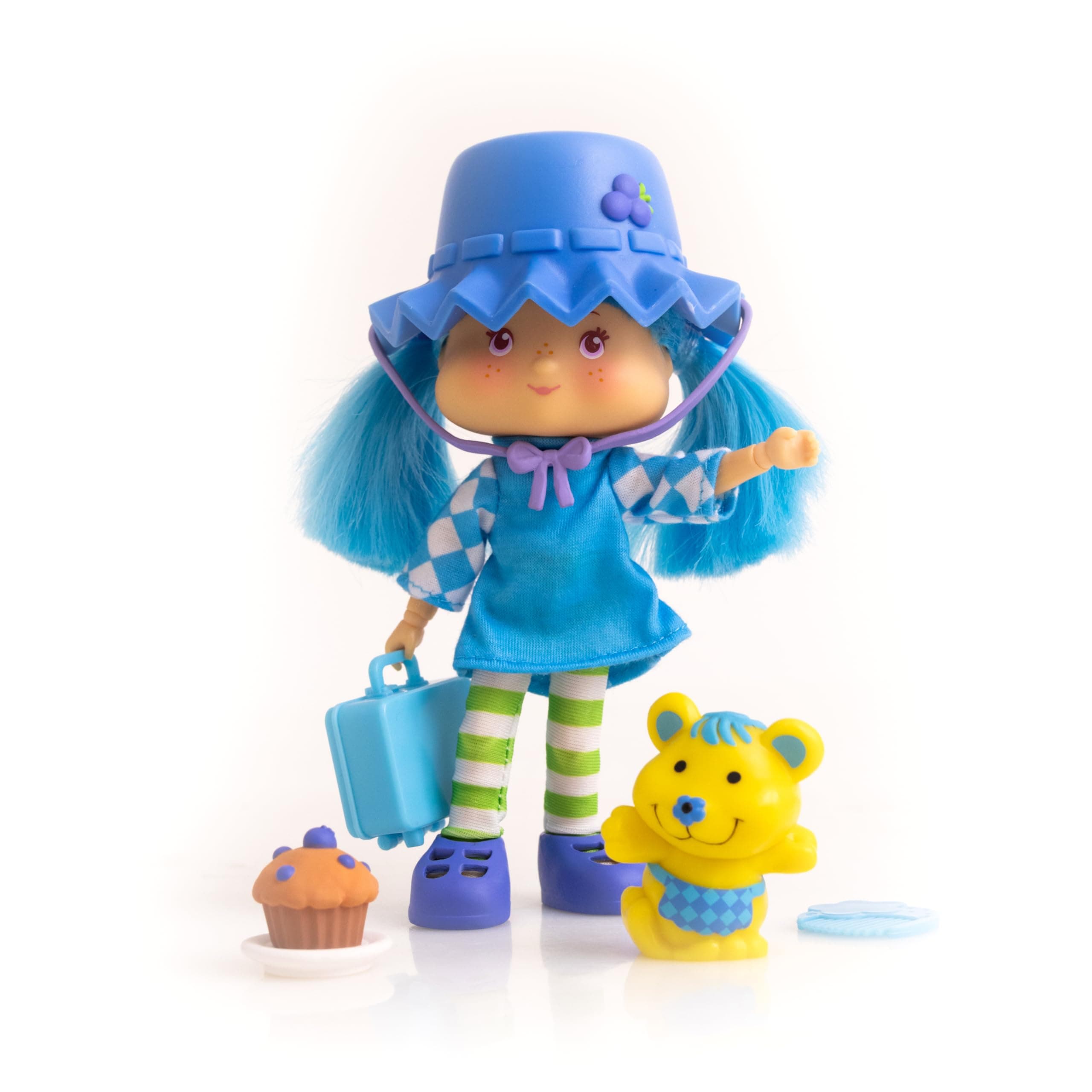 The Loyal Subjects Strawberry Shortcake 5.5-inch Blueberry Muffin Poseable Scented Fashion Doll with 4 Surprise Reveal Accessories