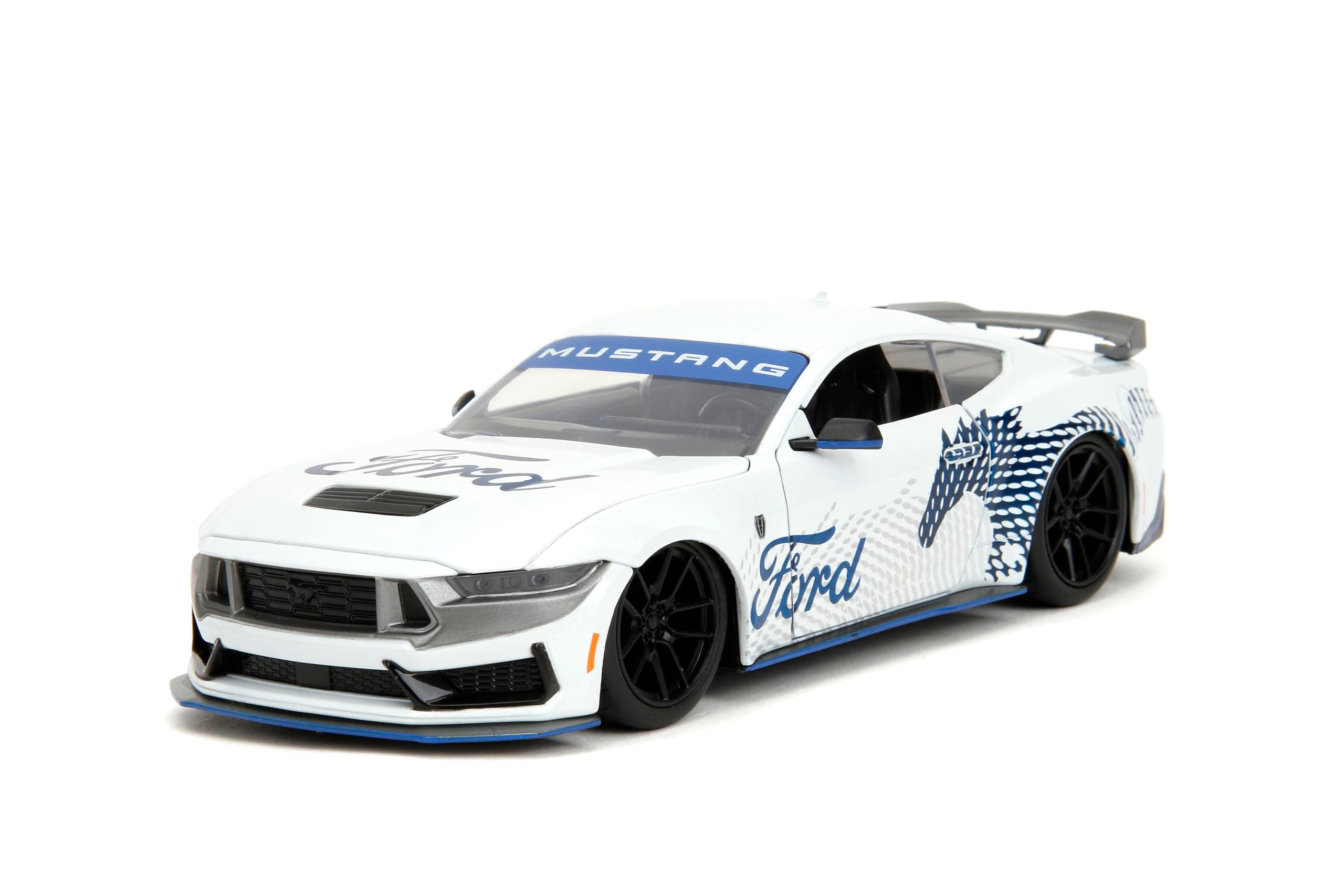Jada Big Time Muscle 1:24 2024 Ford Mustang GT Dark Horse Die-Cast Car, Toys for Kids and Adults(White with Blue Horse Deco)