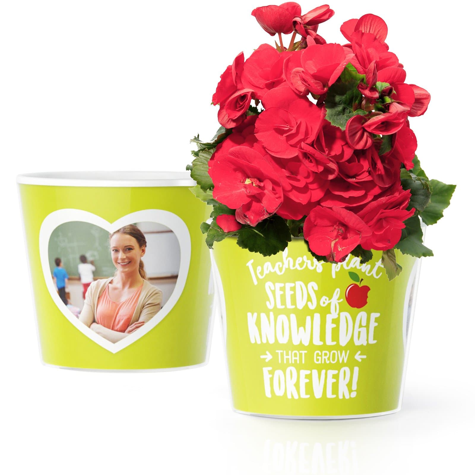 Teachers plant Seeds of Knowledge that Grow Forever flower pot (ø16cm) | Preschool Christmas or Graduation gifts with frame for two photos (10x15 cm)
