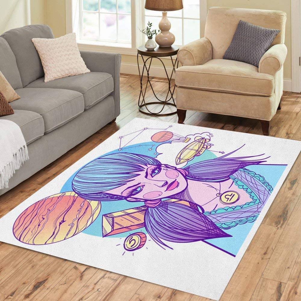 36X24inch Area Rug Astrological Girl Symbolizes The Zodiac Sign Libra Pastel Goth Collection Floor Rugs Carpet