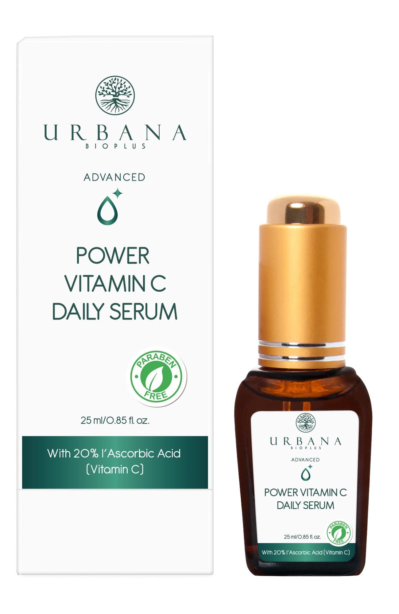 URBANA BIOPLUS Advanced Power Vitamin C Daily Serum, Face Facial Rejuvenation Antioxidant Brightening Youthful Radiant Anti Aging Wrinkle Firming Discoloration Skin Care for Women, 25 ml / 0.85 fl oz