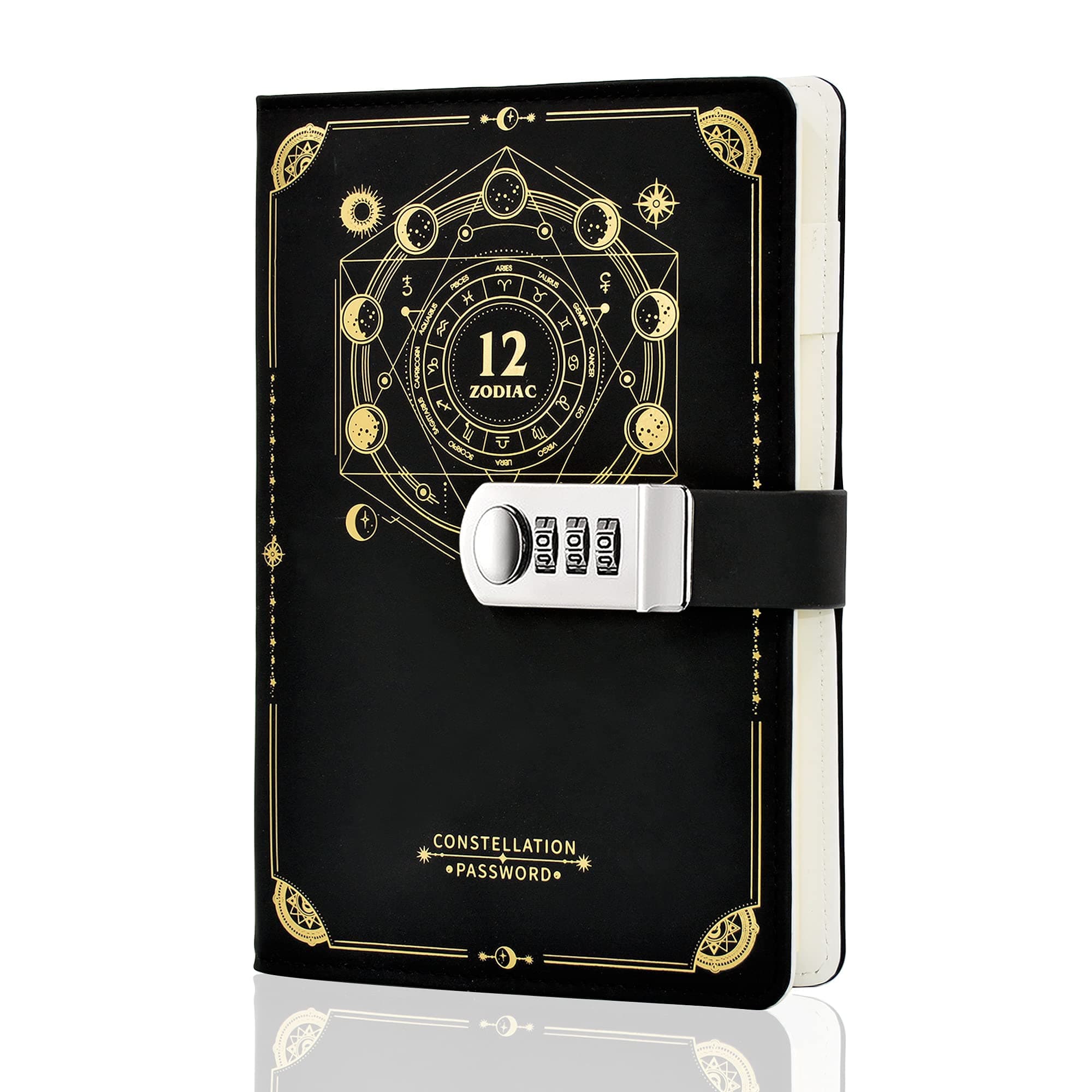 Creative Leather Diary with Combination Lock(Compass Pattern), A5 Secret Password Notebook Journal Digital Locking Diary Notepad Handbook Sketchbook Daily Planner Agenda, 150x220mm