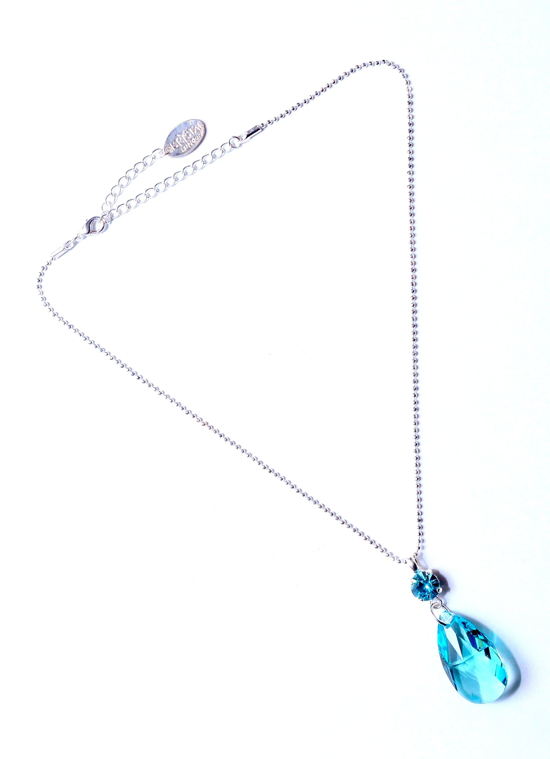 Swarovski Crystal Pear Drop Necklace in Aqua/Pear Crystal Drop Necklace/Swarovski Teardrop Necklace in Aqua/Swarovski Crystal Pear Shape Necklace in Aqua