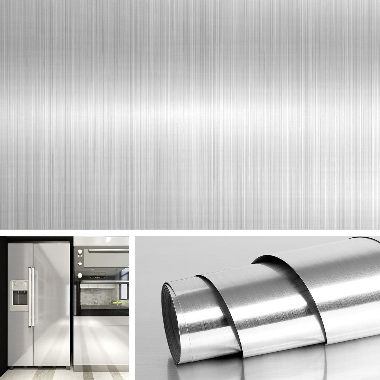 Livelynine 15.8x197 Inch Removable Stainless Steel Wall Paper Decorative Silver Vinyl Adhesive Wallpaper Stick and Peel Brushed Nickel Household Appliance Dishwasher Mini Fridge Oven Dryer Covers