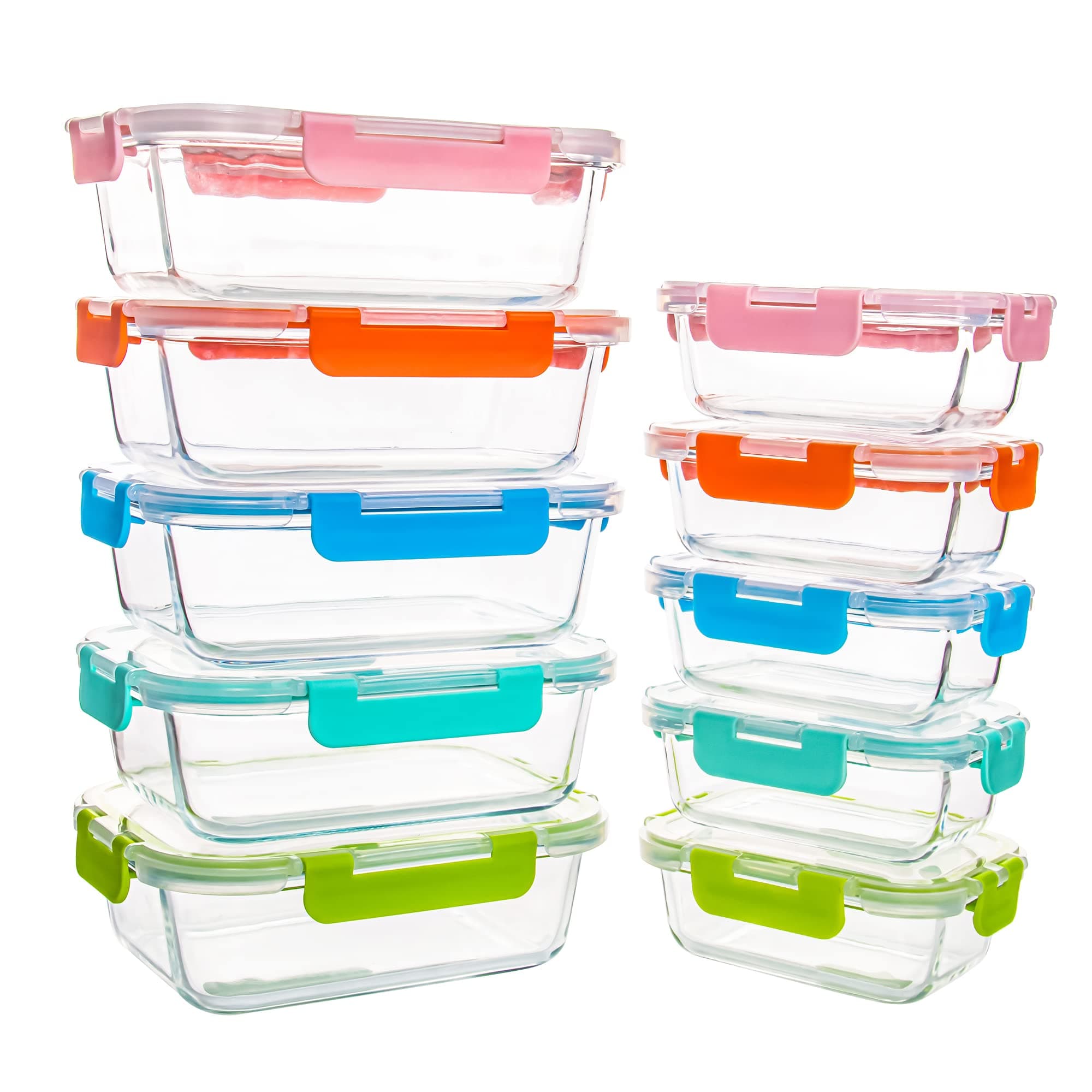 10 Pack Glass Food Storage Containers, Glass Meal Prep Containers with Lids Leak Proof, Clear Glass Bento Boxes for Adults, Microwave & Freezer Safe (34oz & 12oz)