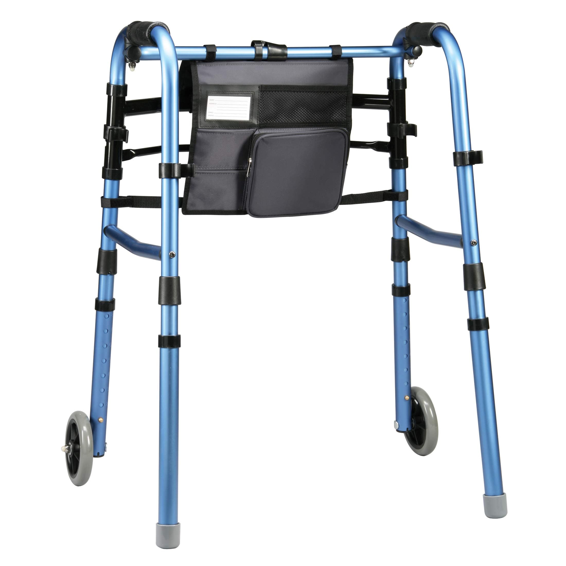 Carex Folding Explorer Walker for Seniors - Adult Walker with 5-Inch Wheels - Portable Medical Walker with Adjustable Height, 29-36 Inches