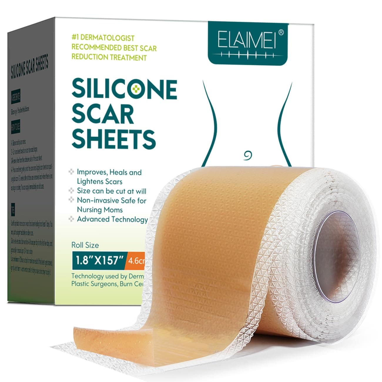 Silicone Scar Sheets(1.8” x 157”Inch- 4M), Scar Tape, Scar Strips, Medical Grade, Scar Remover, C-Section, Surgery, Keloid, Tummy Tuck, Scar Patch.