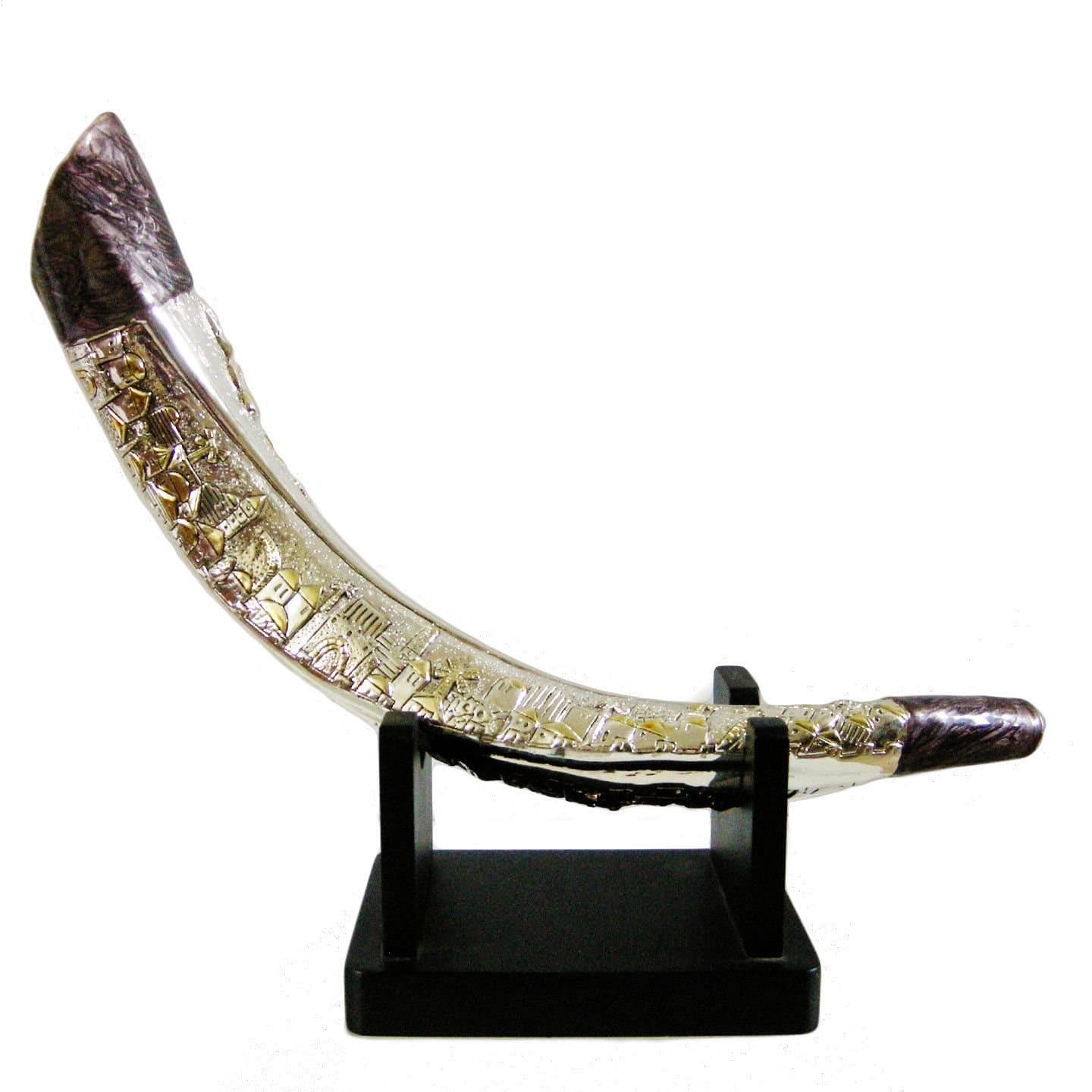 Shofar Jerusalem, Silver 925 plated (electroforming), on base, Judaica, Israel