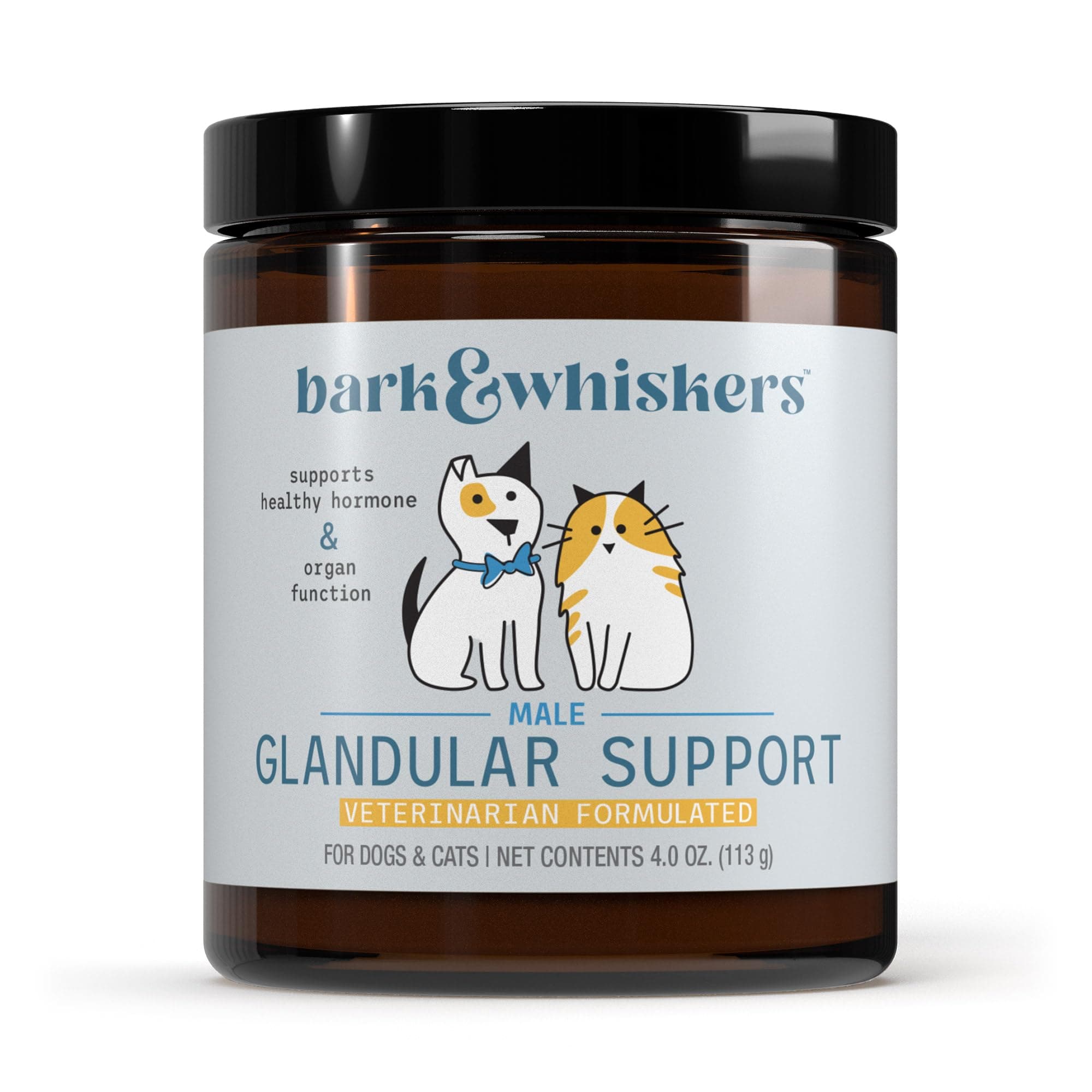 Bark & Whiskers Glandular Support - Supports Endocrine & Organ Health - Freeze-Dried Formula - Hormone-Free Ingredients - Male - 75 Scoops (4 oz)
