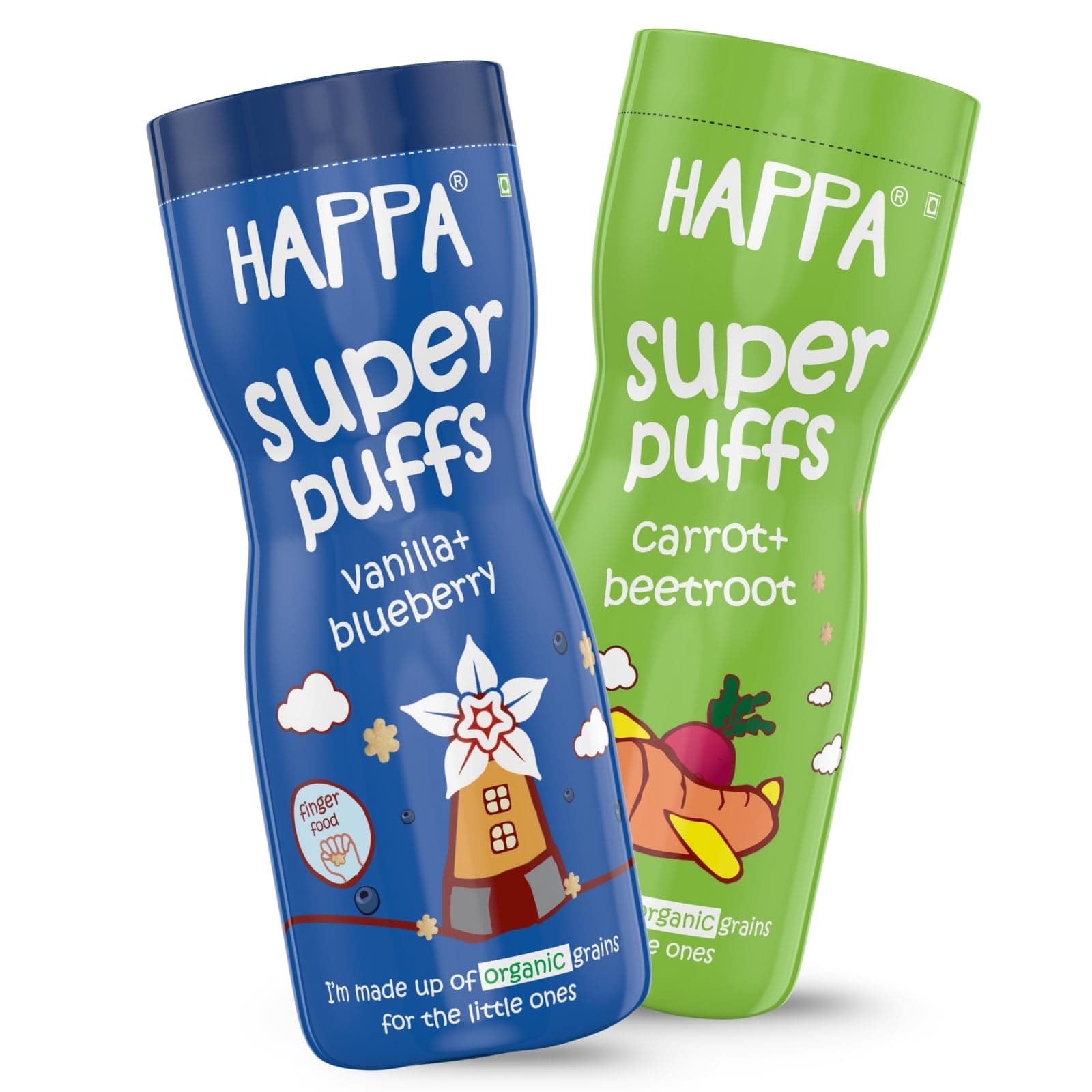 Organic Baby Puffs | Vanilla Blueberry and Carrot Beetroot Flavour | Made with Organic Ingredients | Melt-in-the-Mouth, Supports Self-Feeding & Baby-Led Weaning | No Artificial Flavours or Colours | Stage 2 (8 Months+) | Pack of 2 (40g Each)