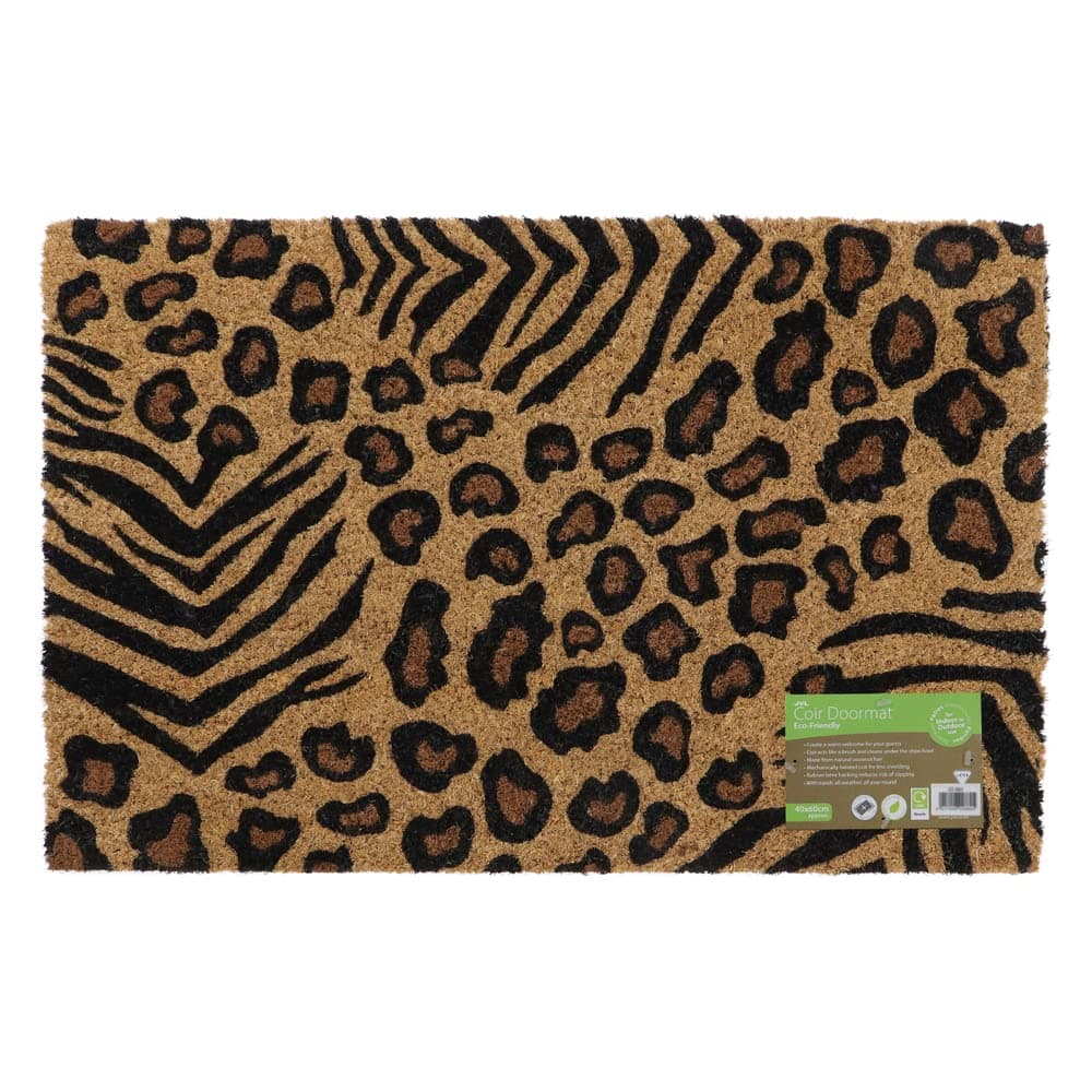 JVL Latex Backed Coir Door Mat, Animal Print, Natural, 40 x 60 cm Approx, (02-863)