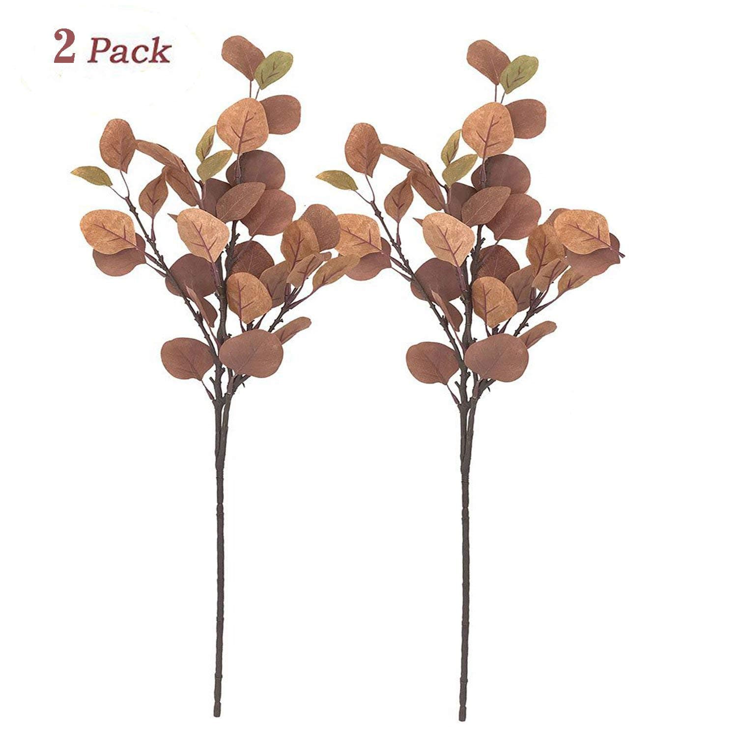 Artificial Autumn Silver Dollar Eucalyptus Leaf Spray 2 Pcs 26" Fake Eucalyptus Leaves for Home Office Crafts Holiday Autumn Greenery Wedding Party Decoration