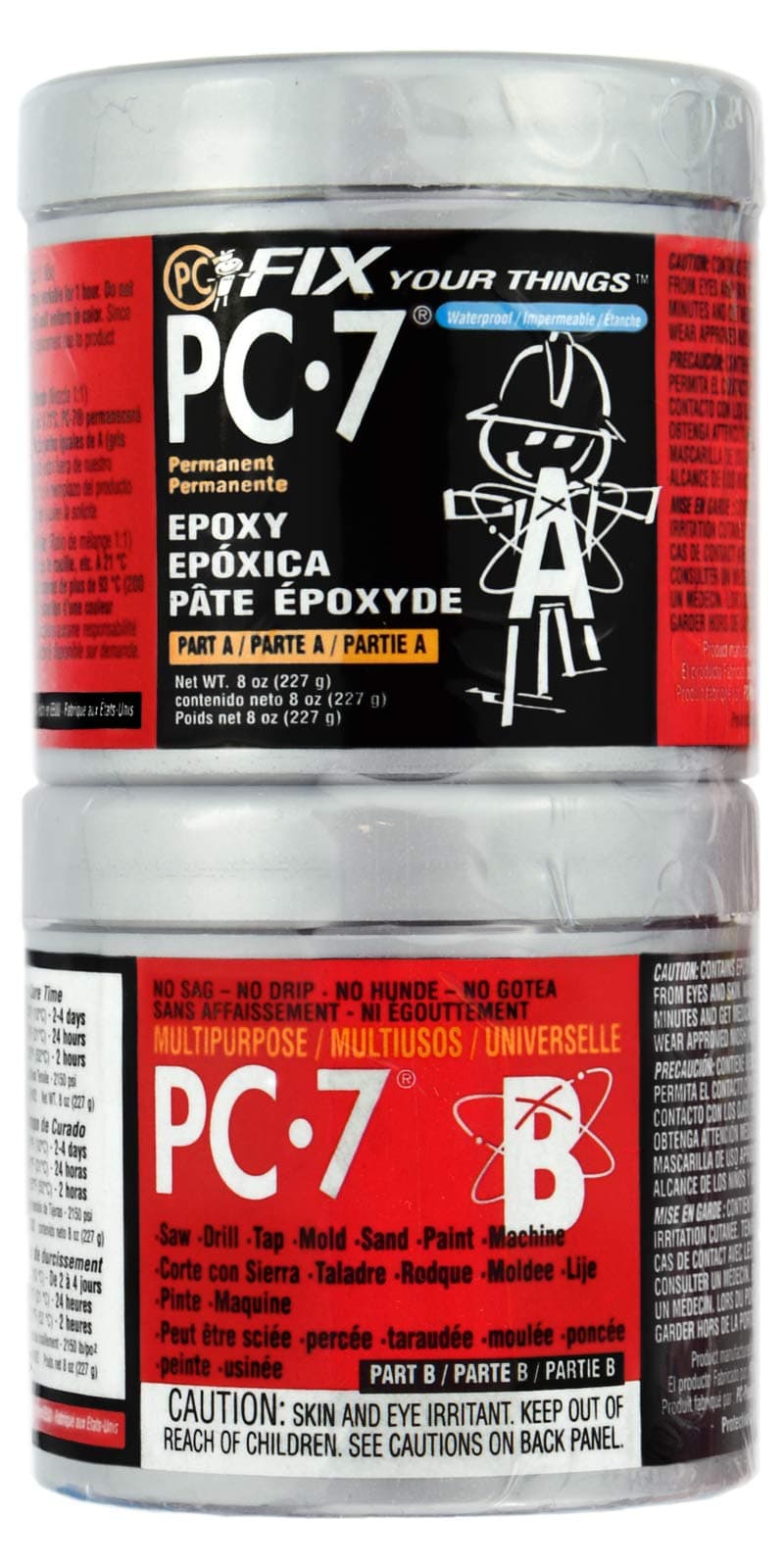 PC Products PC-7 Epoxy Adhesive Paste, Two-Part Heavy Duty, 1/2lb in Two Cans, Charcoal Gray 87770