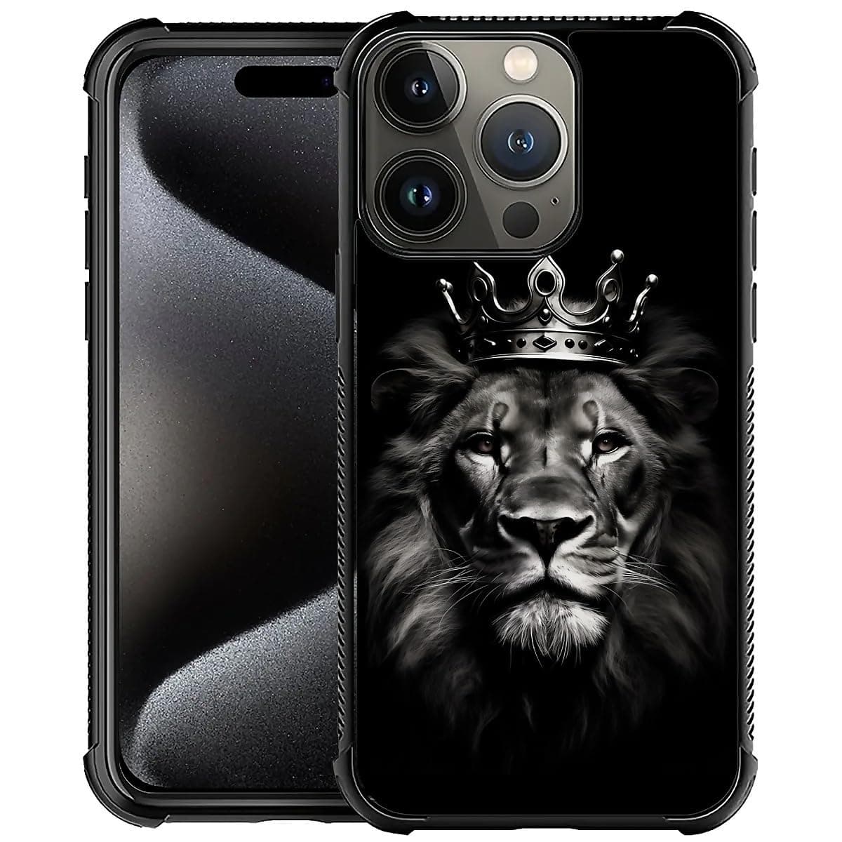 for iPhone 16 Pro Max Case, King Crown Lion Pattern Graphic Design Girl Boy Soft Silicone Hard Acrylic Shock Protection for iPhone 16 Pro Max