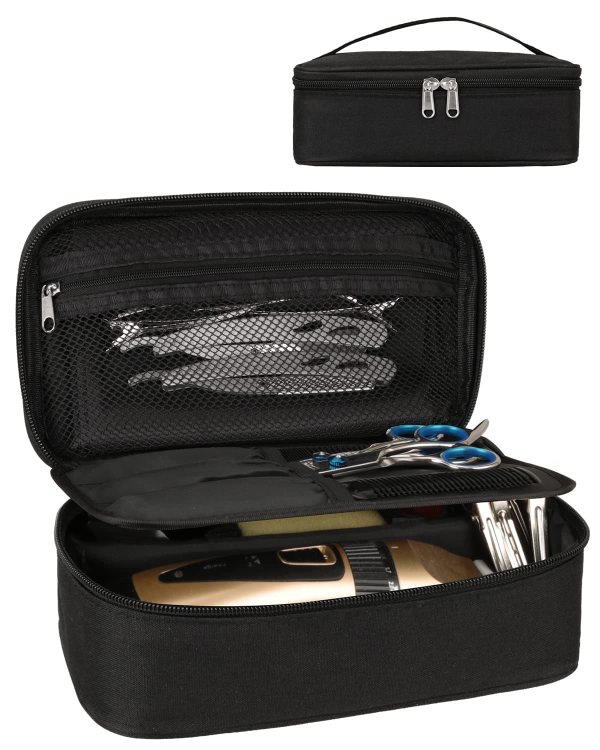 Barber Tool Bag, Hair Clipper and Cutting Scissors Storage, Shaving Kits Haircut Accessories Organizer, Gift for Women (Black)