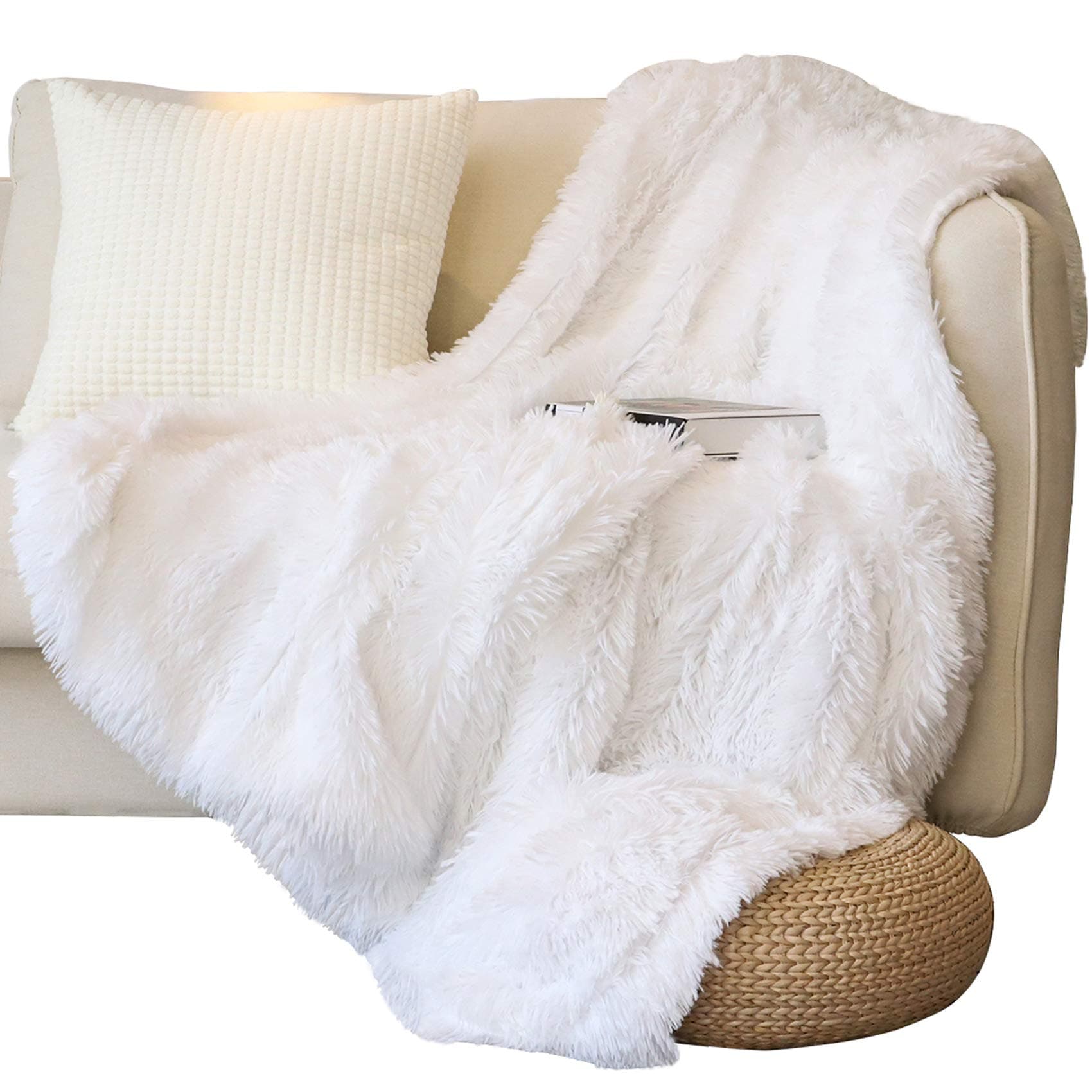 Tuddrom Soft Faux Fur Blanket Home Decor Solid Reversible Fuzzy Double Layer Lightweight Long Hair Shaggy Blanket Fluffy Warm Comfortable Luxury Fleece Microfiber Fur Blanket for Sofa